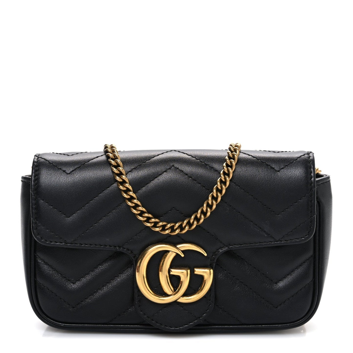 Calfskin Matelasse Super Mini GG Marmont Shoulder Bag Black