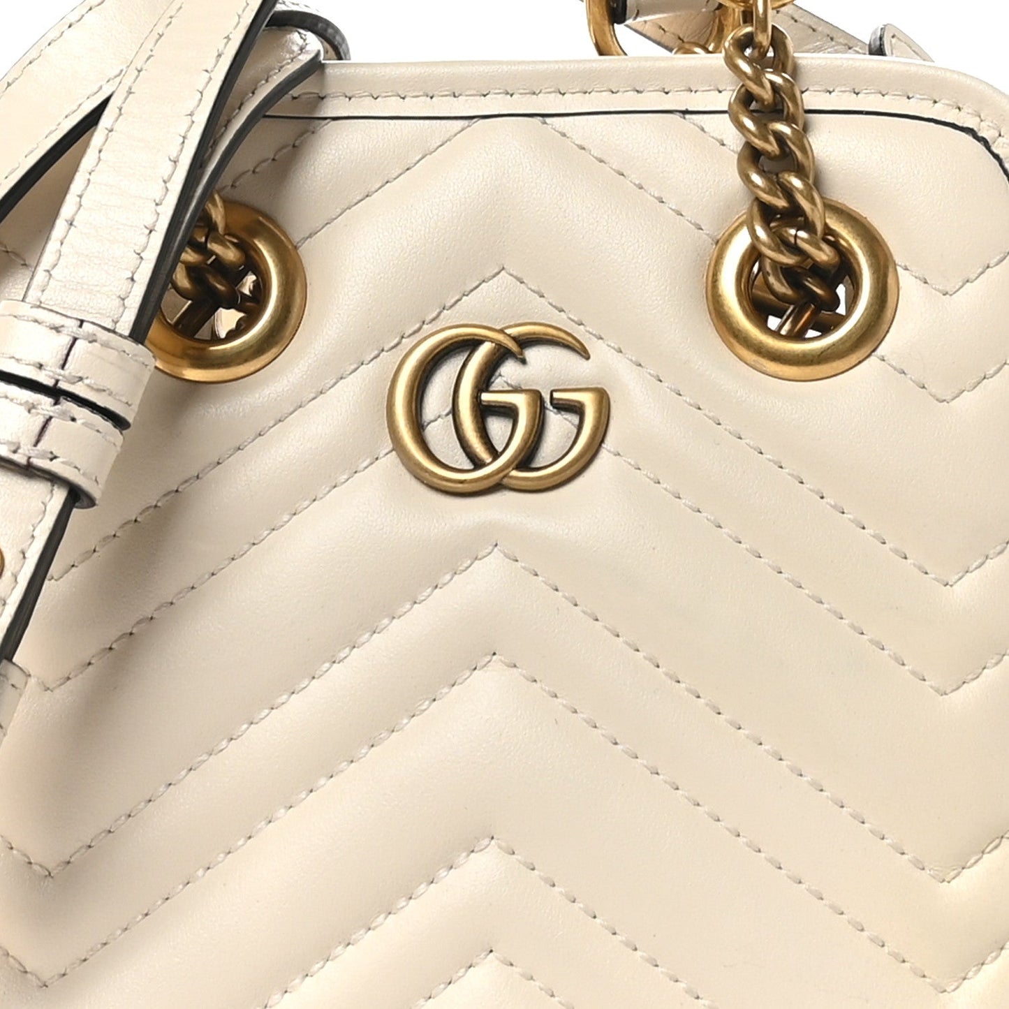 Calfskin Matelasse Chevron Mini GG Marmont Tote Mystic White