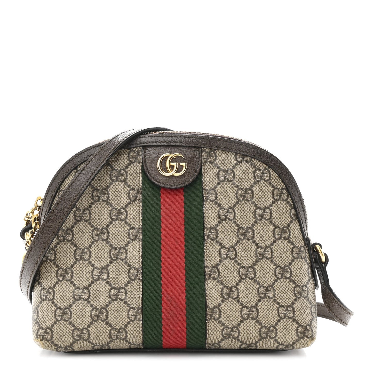 GG Supreme Monogram Textured Dollar Calfskin Web Small Ophidia Dome Shoulder Bag Beige Ebony New Acero
