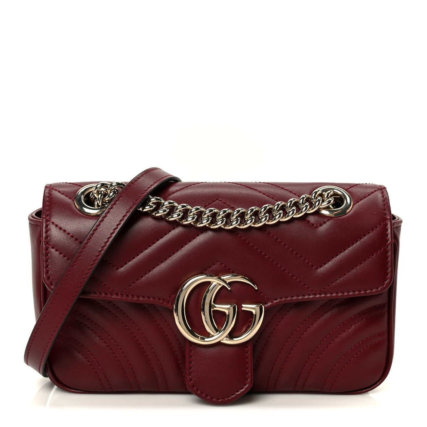Calfskin Matelasse Small GG Marmont Shoulder Bag Rosso Ancora Red