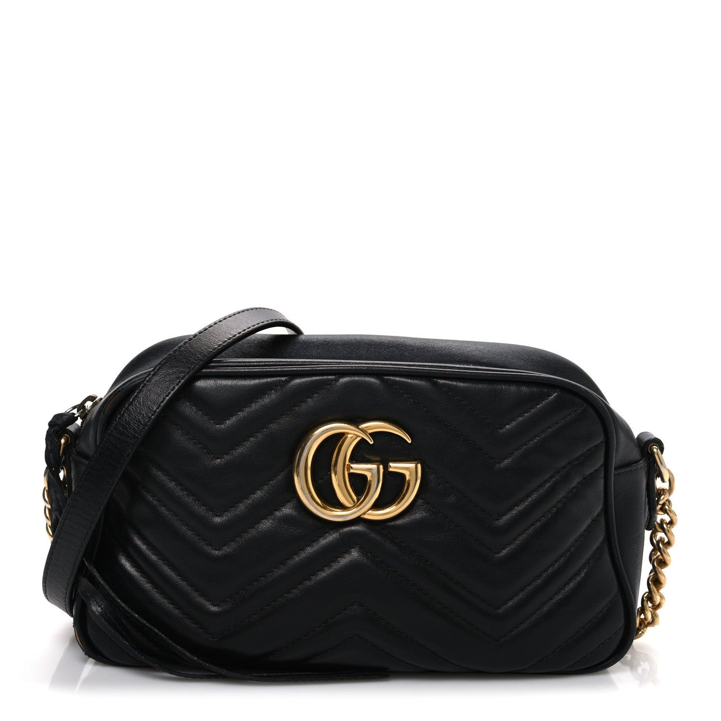 Calfskin Matelasse Small GG Marmont Chain Shoulder Bag Black