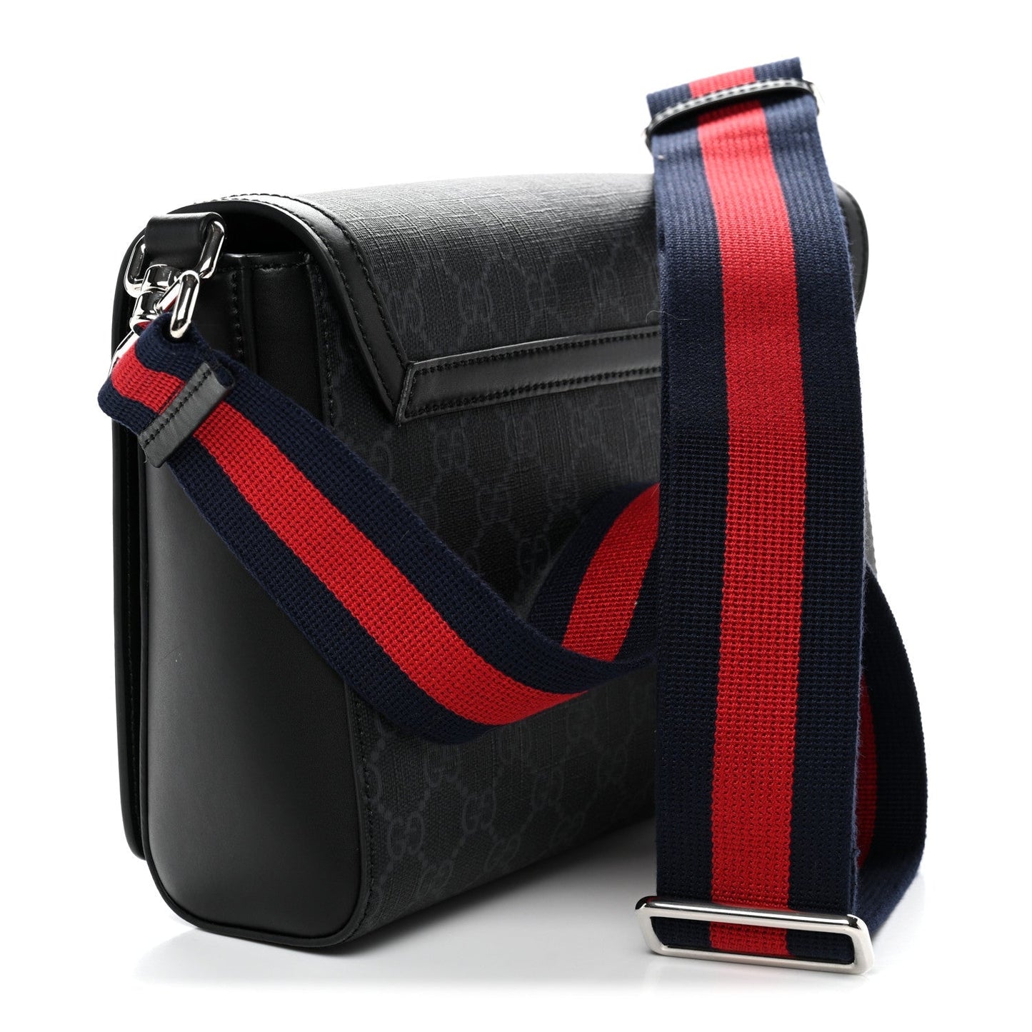 GG Supreme Monogram Appia Calfskin Web Crossbody Bag Black Grey