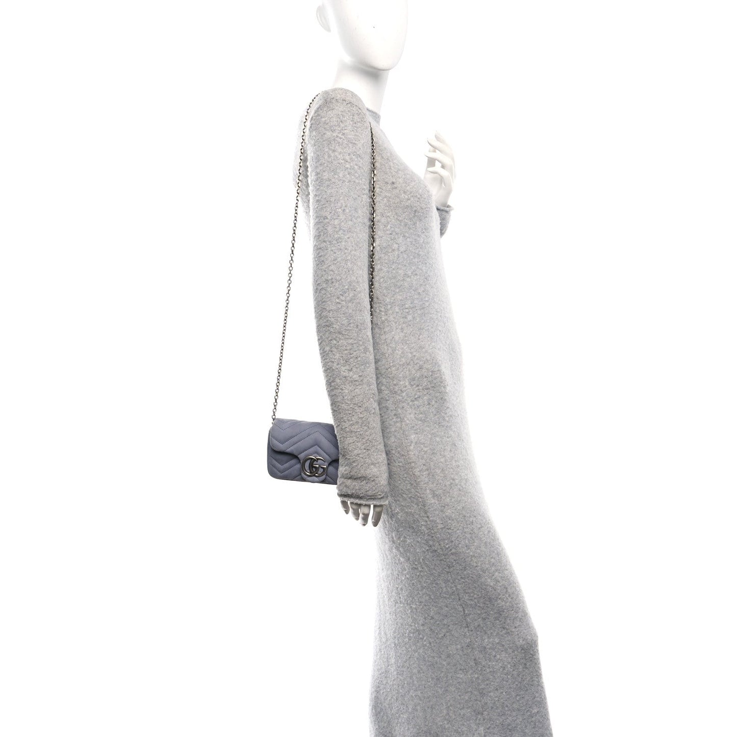 Nubuck Matelasse Mini GG Marmont Shoulder Bag Grey