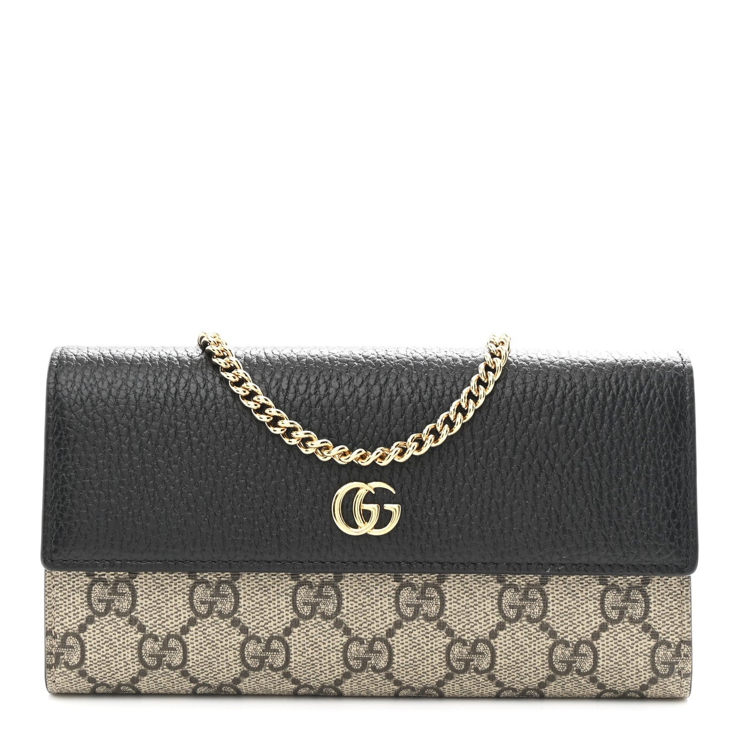 Dollar Calfskin GG Supreme Monogram Petite GG Marmont Wallet Chain Bag Black Beige Ebony