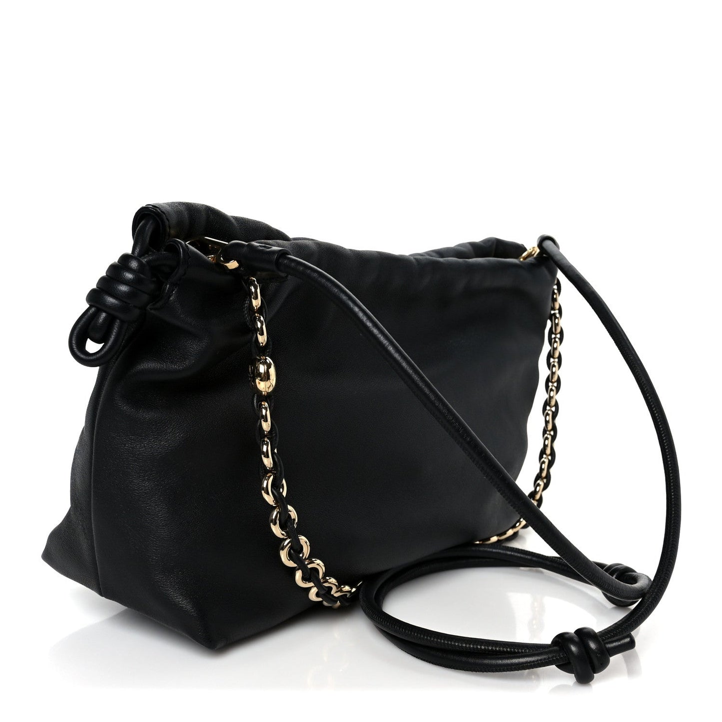 Mellow Nappa Medium Donut Chain Flamenco Knot Clutch Black