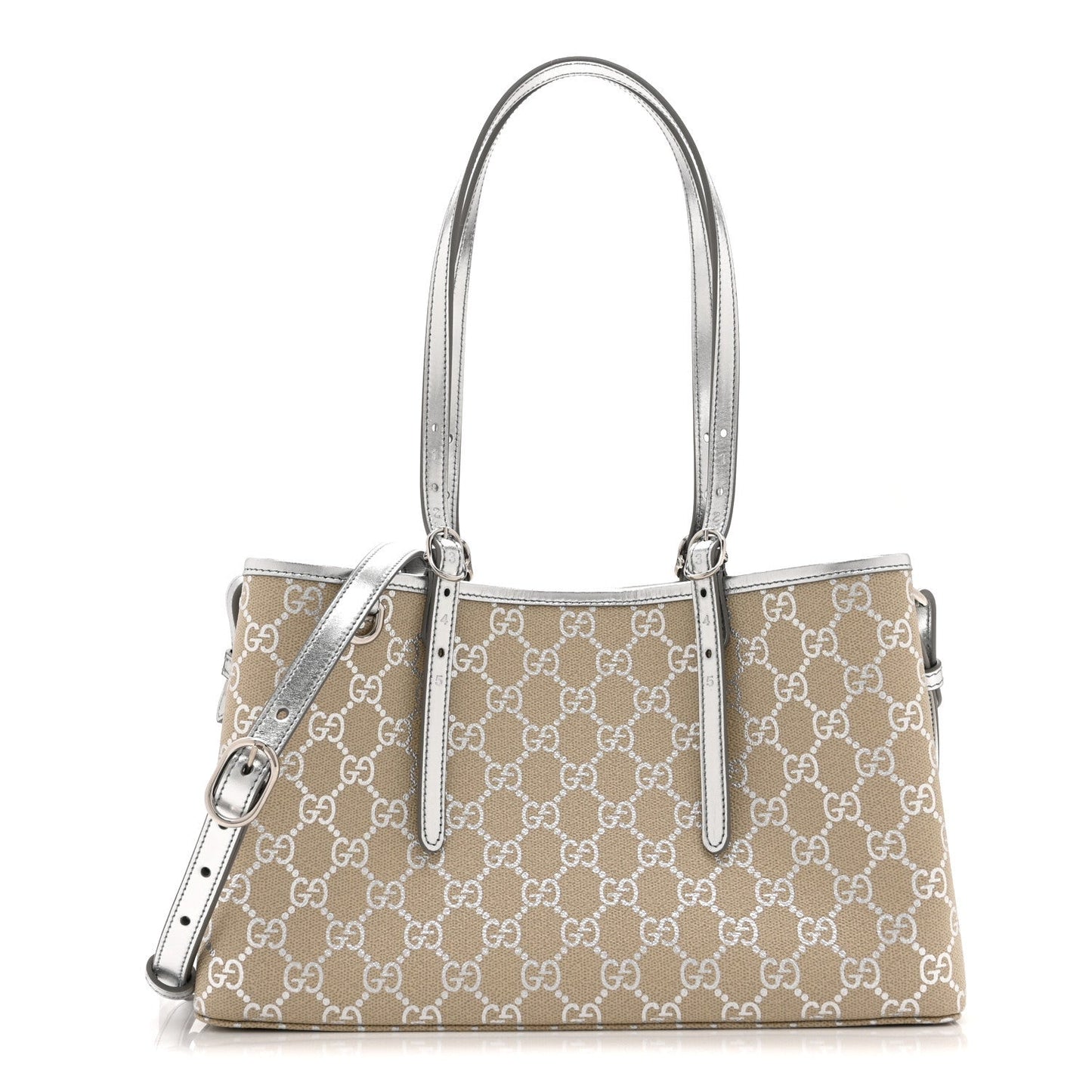GG Supreme Monogram Emblem Medium Tote Bag  Beige Silver