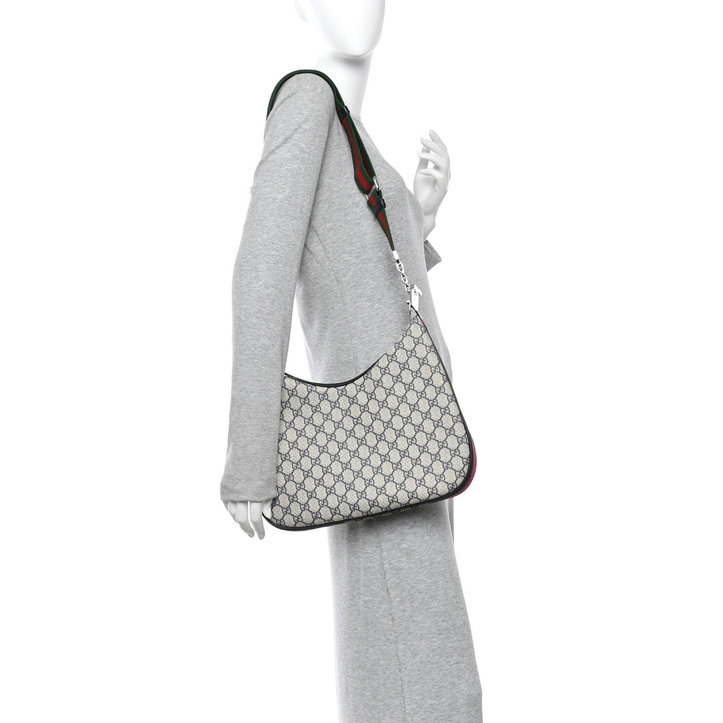 GG Supreme Monogram Textured Calfskin Web Large Attache Shoulder Bag Beige Blue