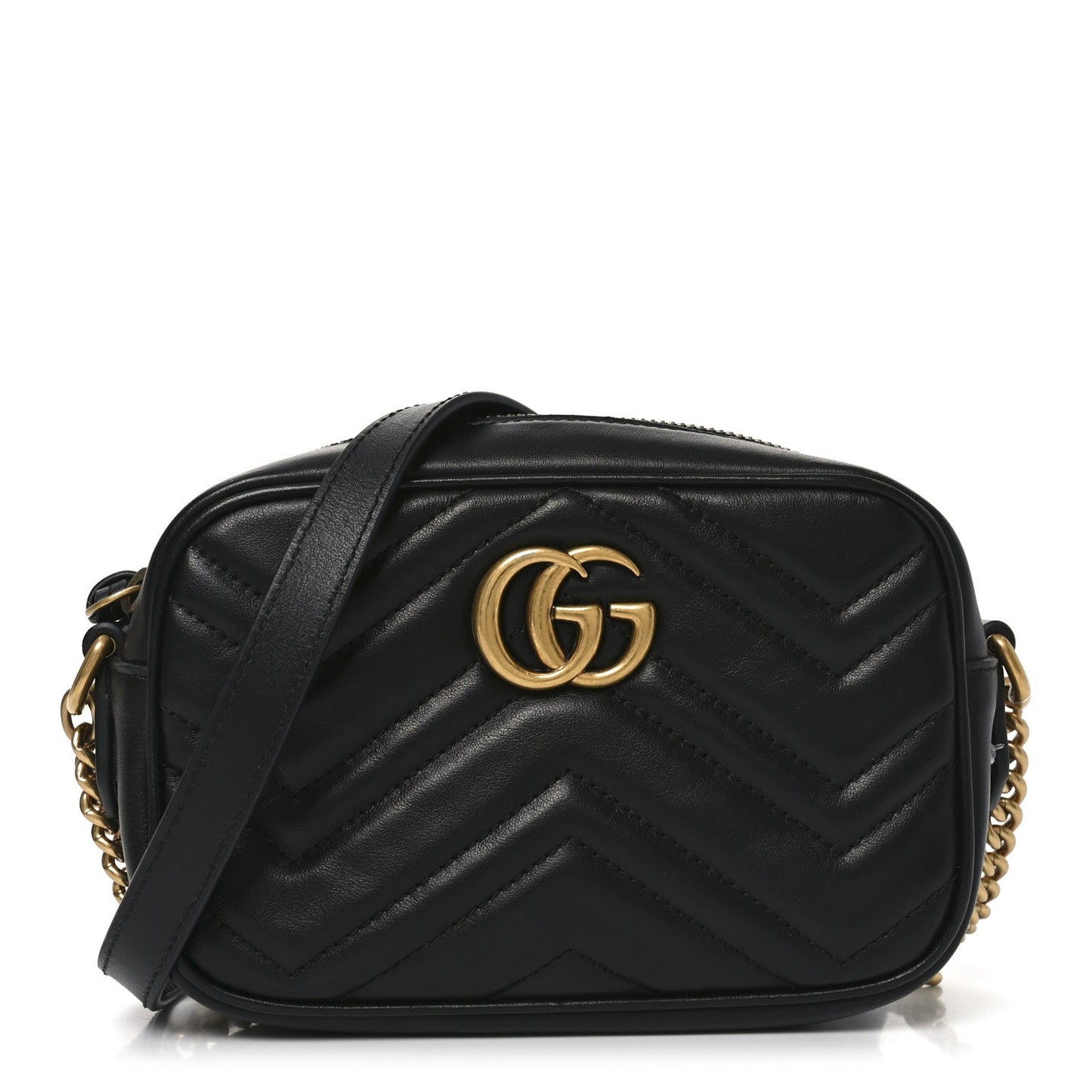 Calfskin Matelasse Mini GG Marmont Chain Shoulder Bag Black