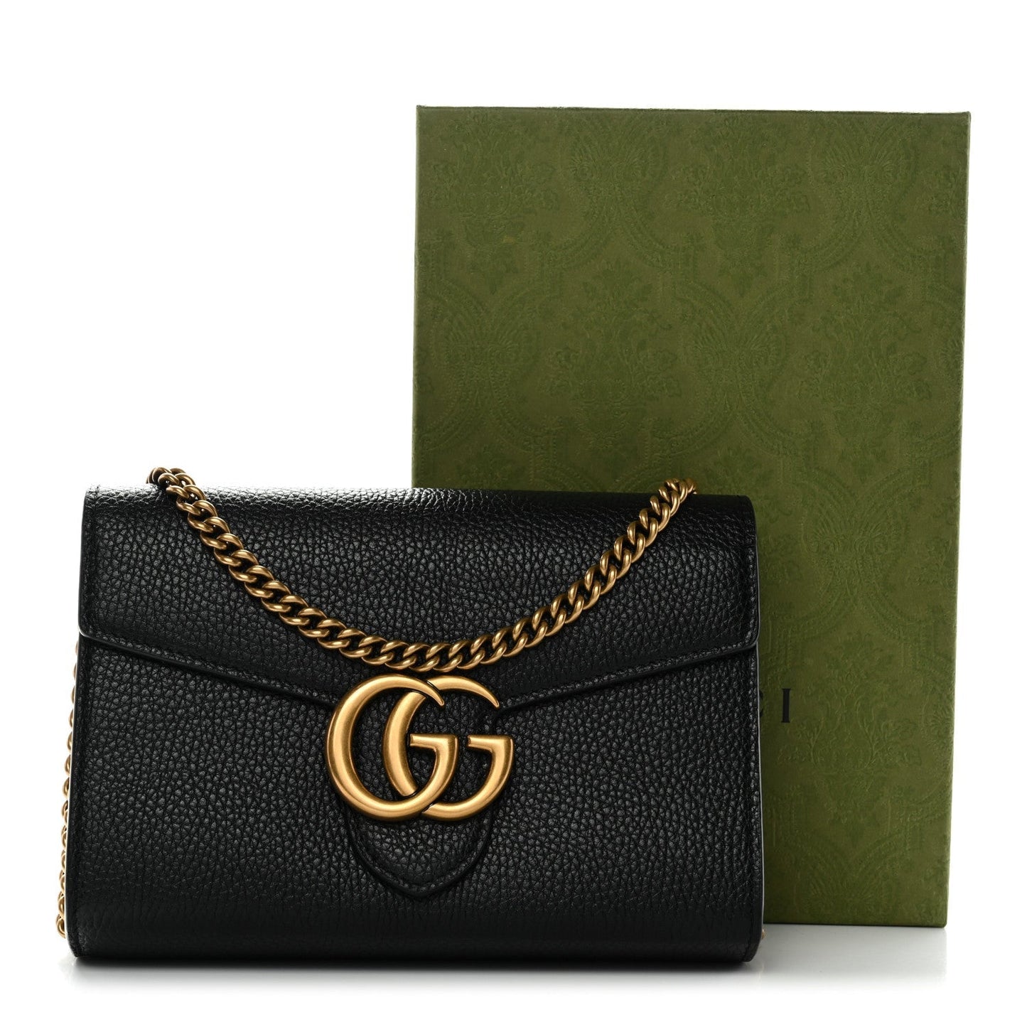 Calfskin GG Marmont Chain Wallet Black