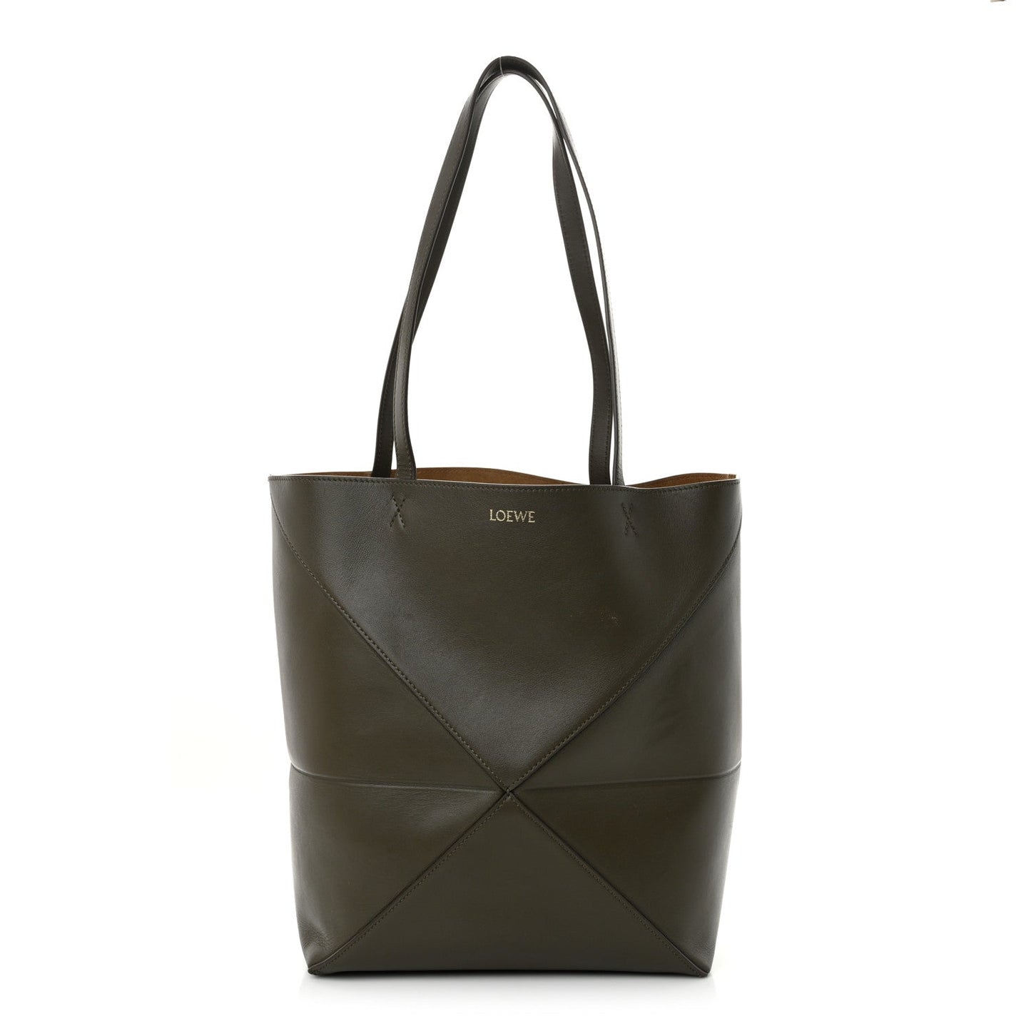 Shiny Calfskin Medium Puzzle Fold Tote Umber