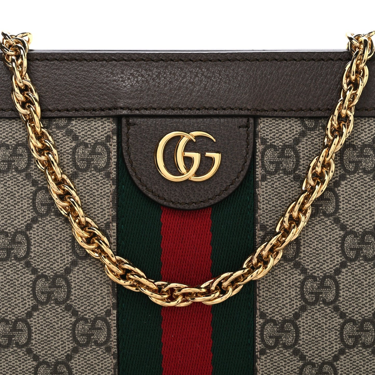 GG Supreme Monogram Web Small Ophidia Chain Shoulder Bag Brown