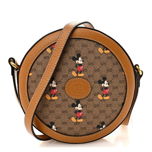 X DISNEY Mini Vintage GG Supreme Monogram Mickey Mouse Round Shoulder Bag Beige Vintage Sun Oil