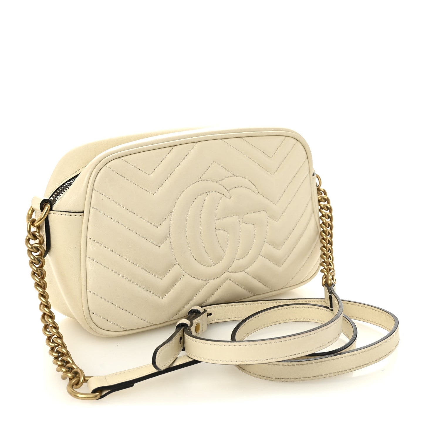 Calfskin Matelasse Small GG Marmont Chain Shoulder Bag White