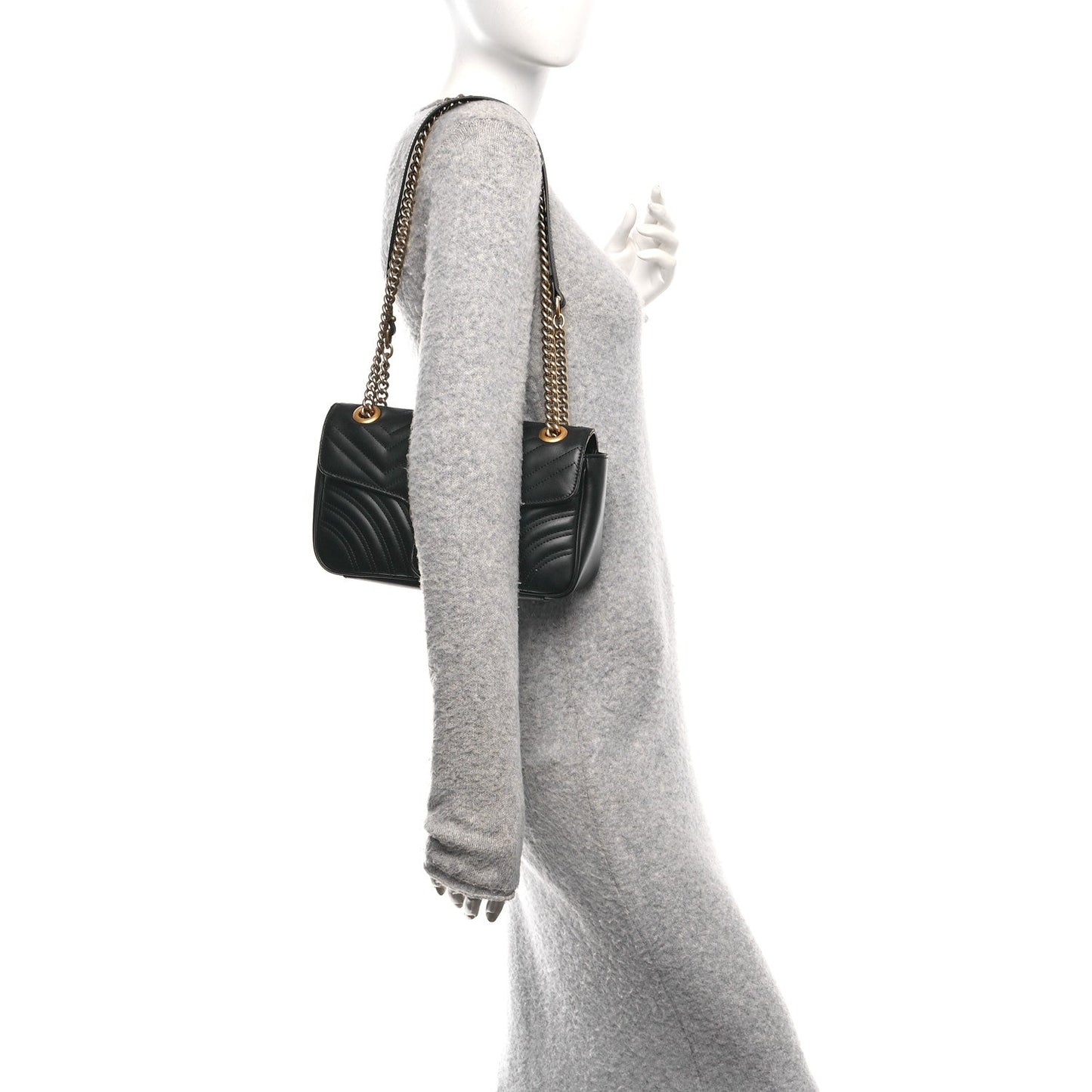 Calfskin Matelasse Small GG Marmont Shoulder Bag Black