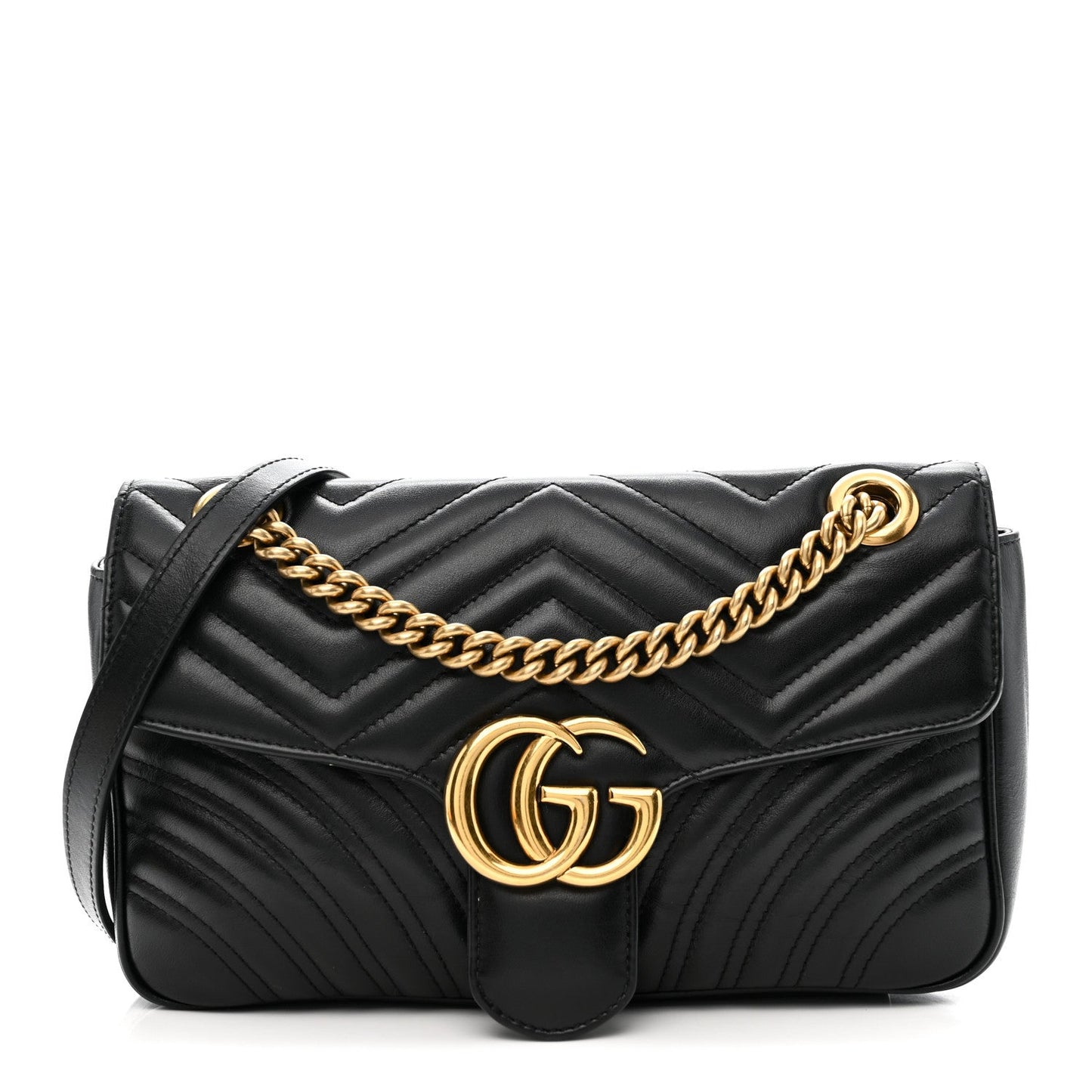 Calfskin Matelasse Small GG Marmont Shoulder Bag Black