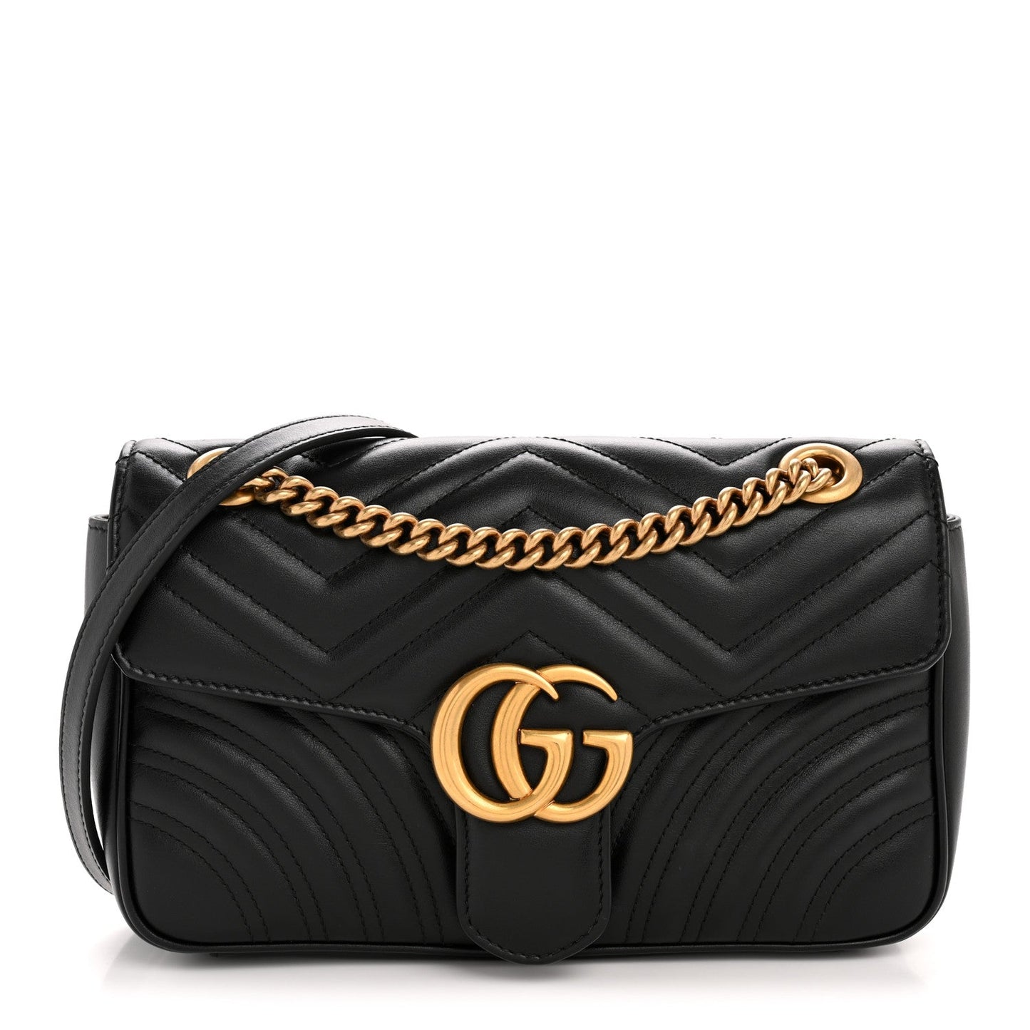 Calfskin Matelasse Small GG Marmont Shoulder Bag Black