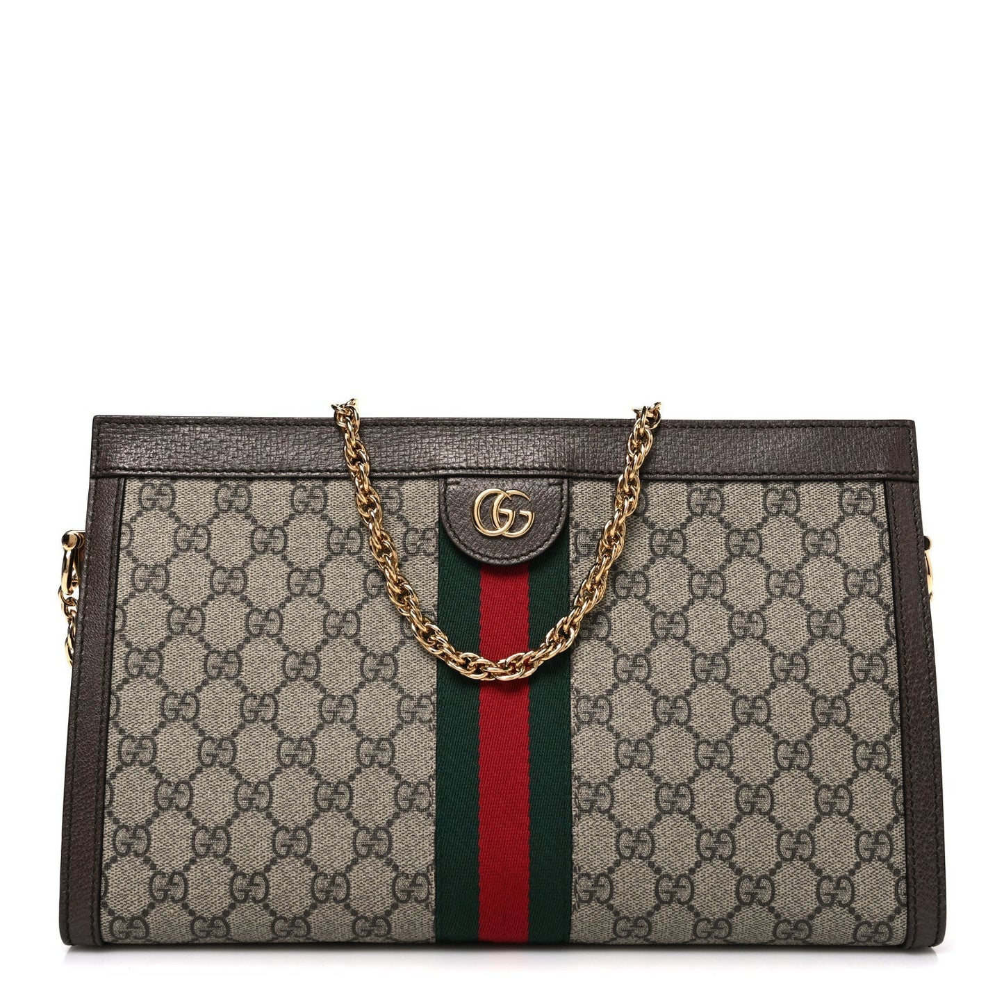 GG Supreme Monogram Web Medium Ophidia Chain Shoulder Bag Brown