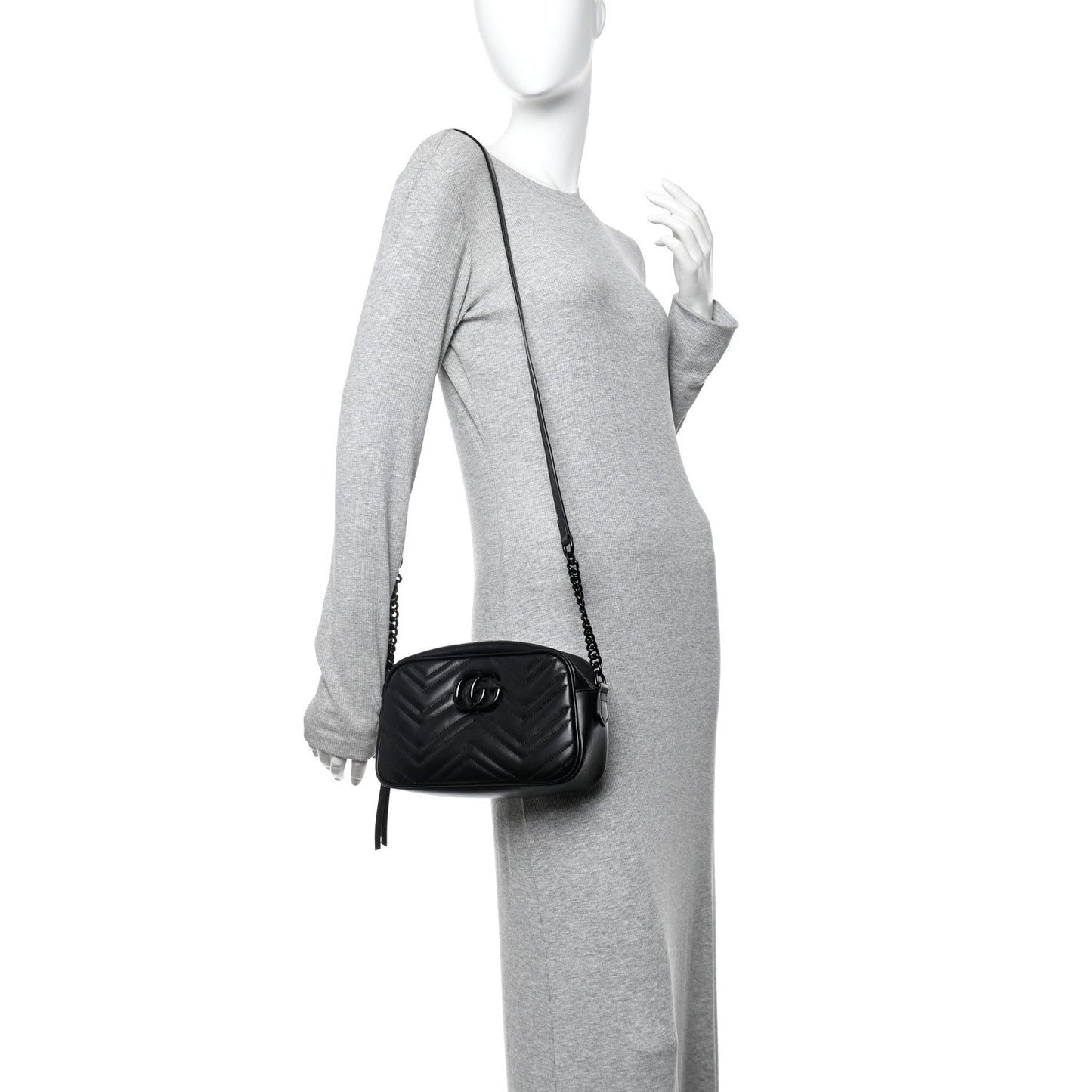 Calfskin Matelasse Monochrome Small GG Marmont Chain Shoulder Bag Black