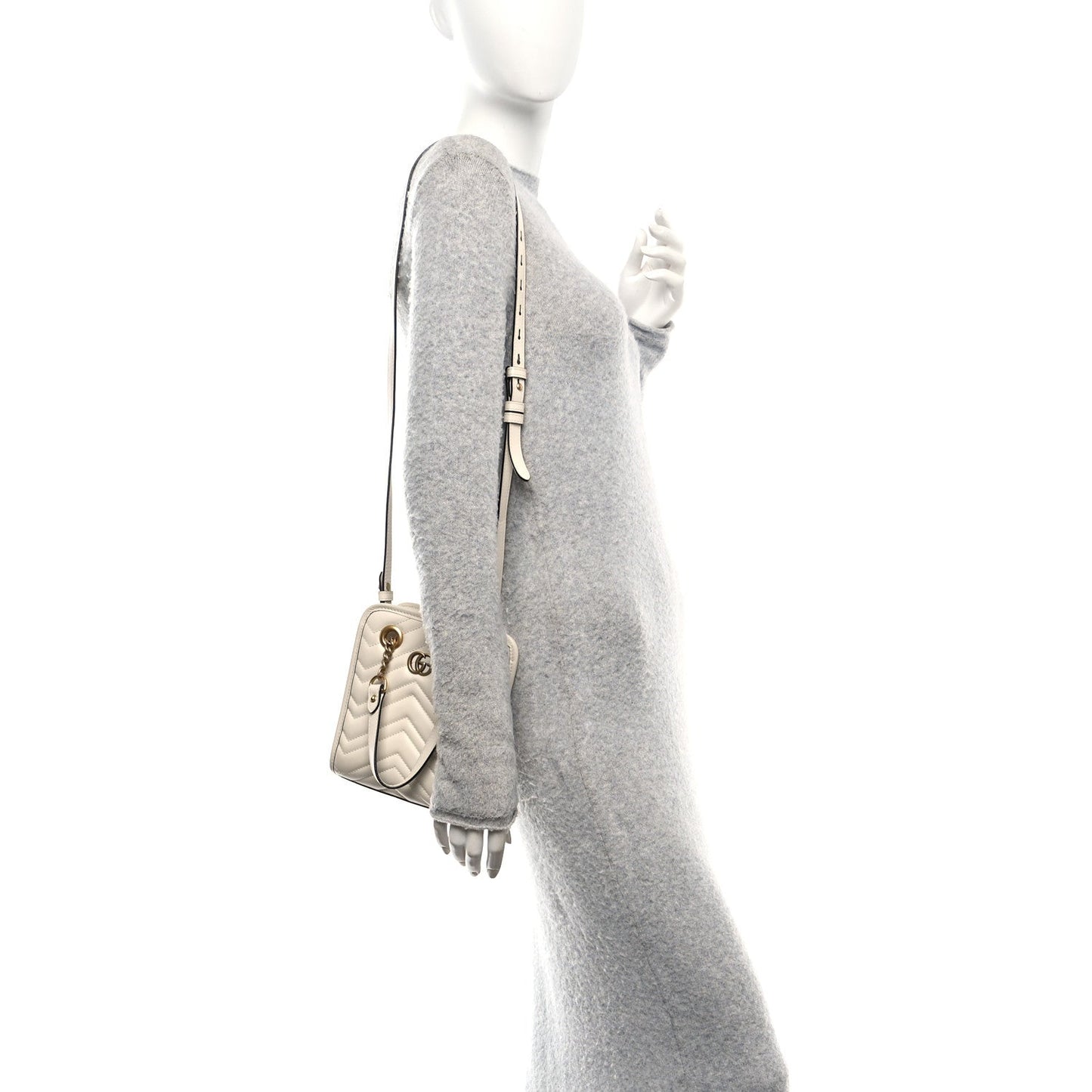 Calfskin Matelasse Chevron Mini GG Marmont Tote Mystic White
