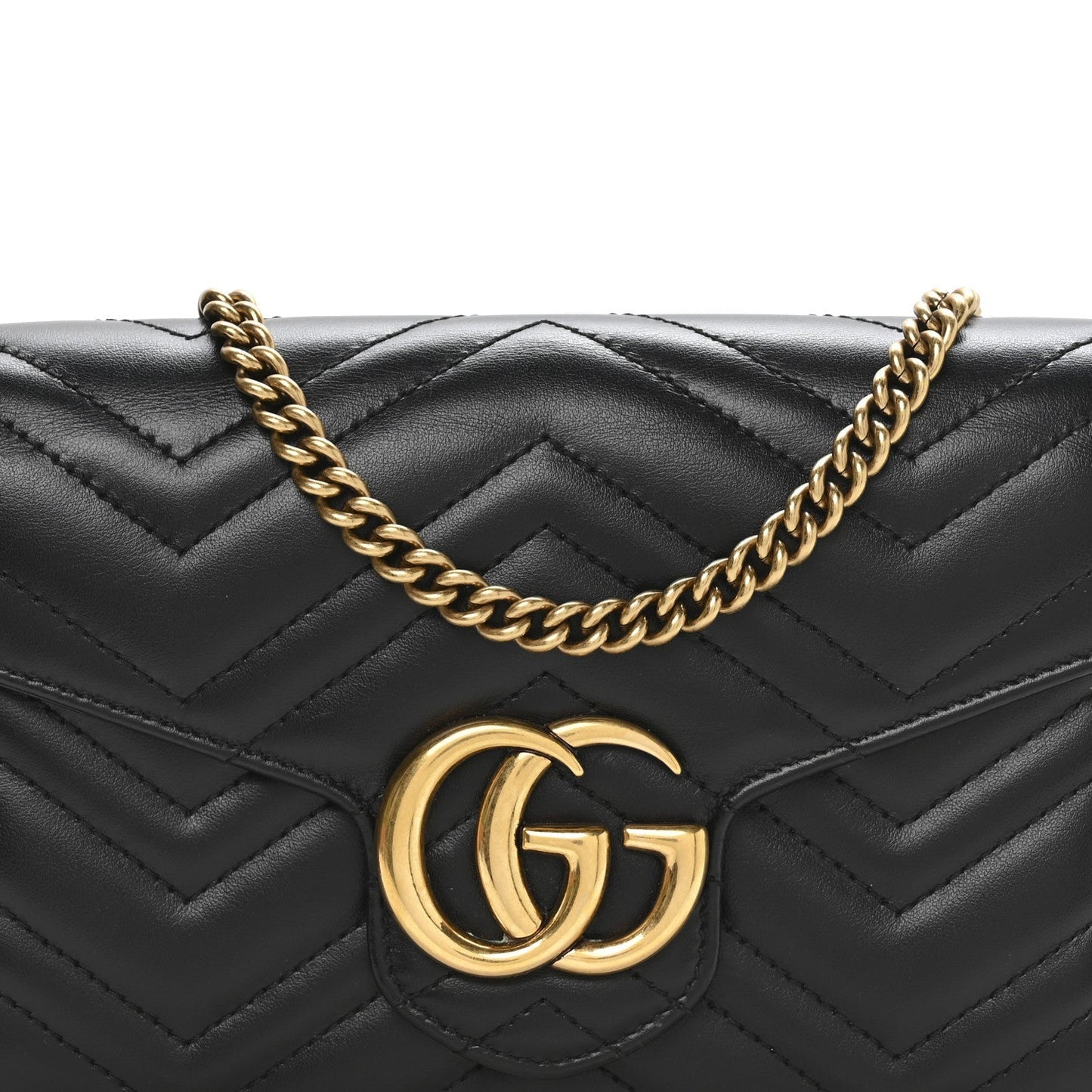 Calfskin Matelasse GG Marmont Chain Wallet Black