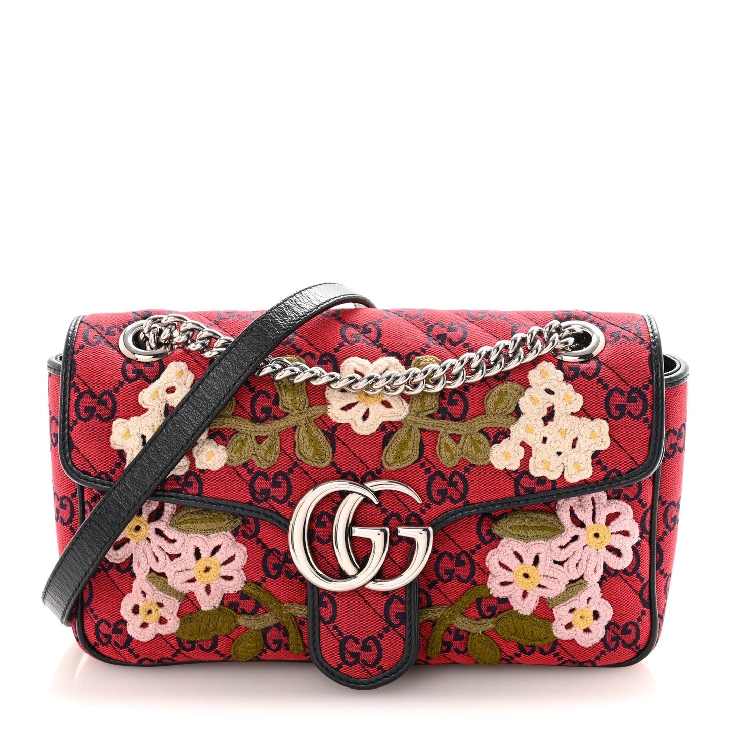 Monogram Multicolor Matelasse Diagonal Floral Embroidered Super Mini GG Marmont Shoulder Bag Red Blue Multicolor