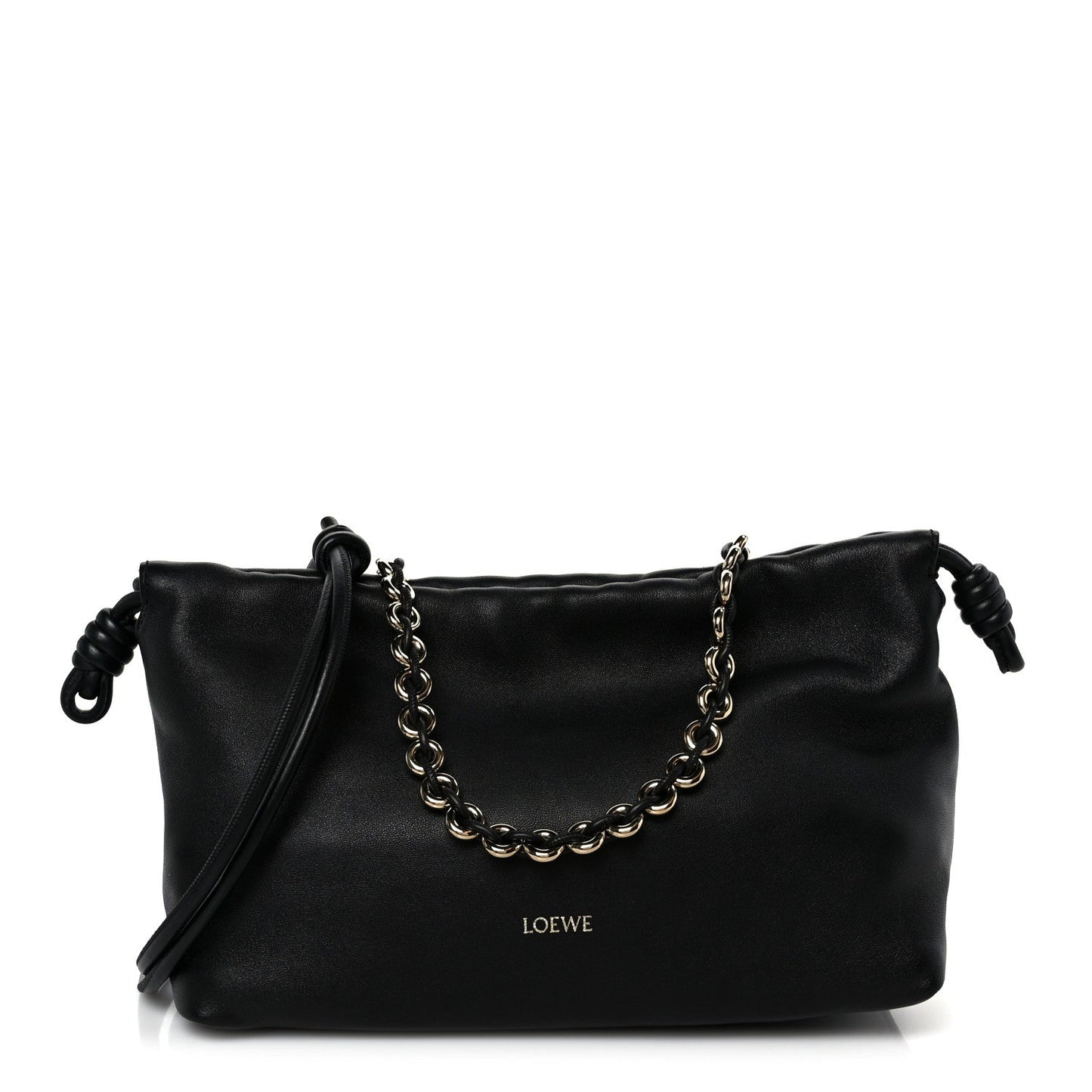 Mellow Nappa Medium Donut Chain Flamenco Knot Clutch Black