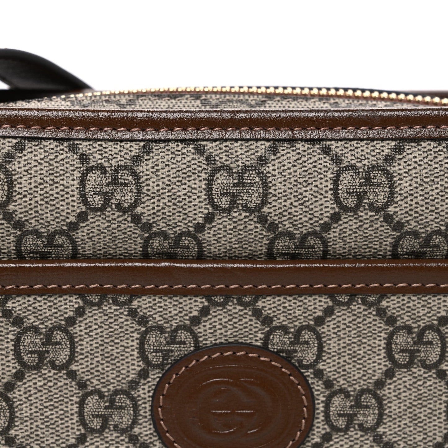 GG Supreme Monogram Azalea Calfskin Mini Retro Interlocking G Shoulder Bag Beige Ebony Brown Sugar