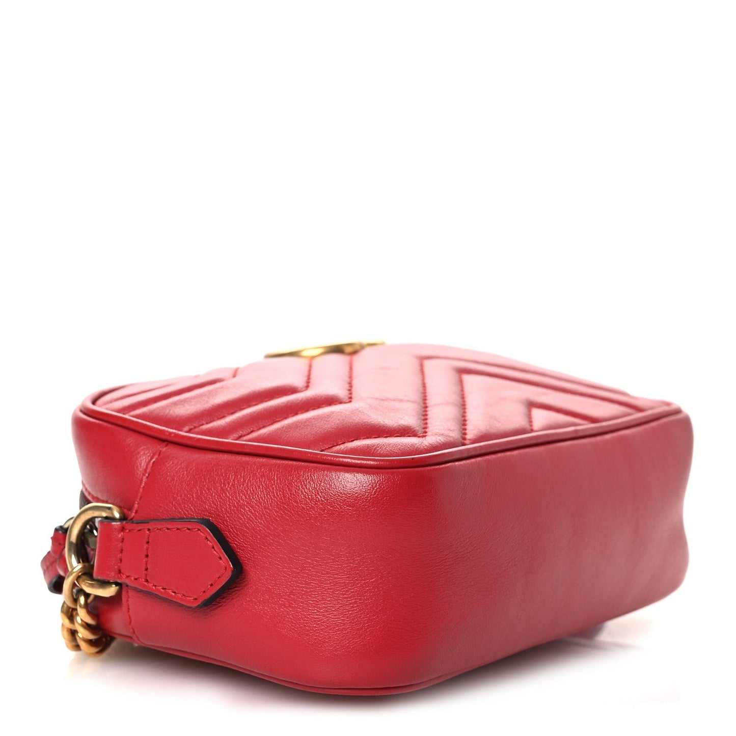 Calfskin Matelasse Mini GG Marmont Chain Shoulder Bag Hibiscus Red