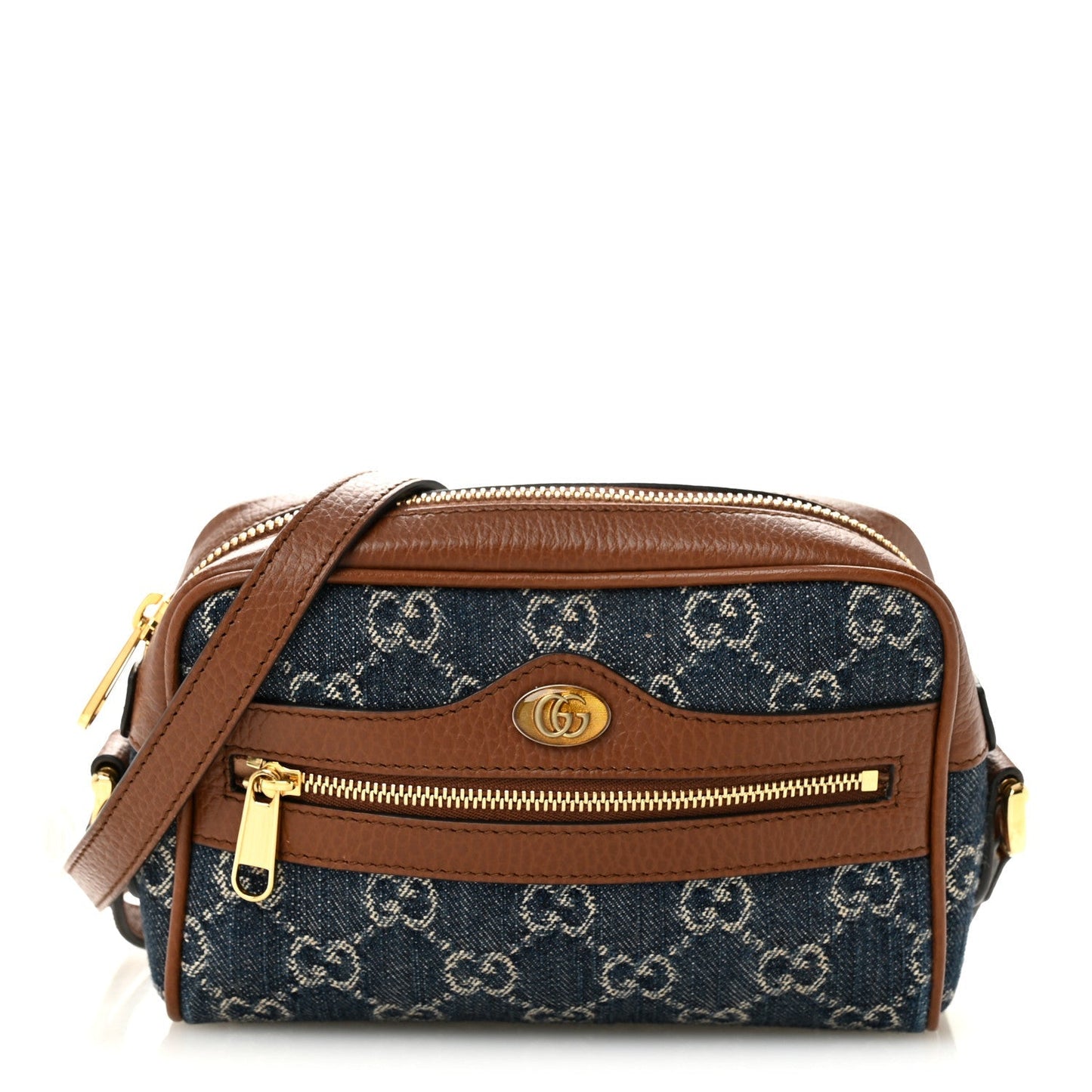 New Denim GG Monogram Dollar Calfskin Mini Ophidia Shoulder Bag Blue Tea Cuir Epilog