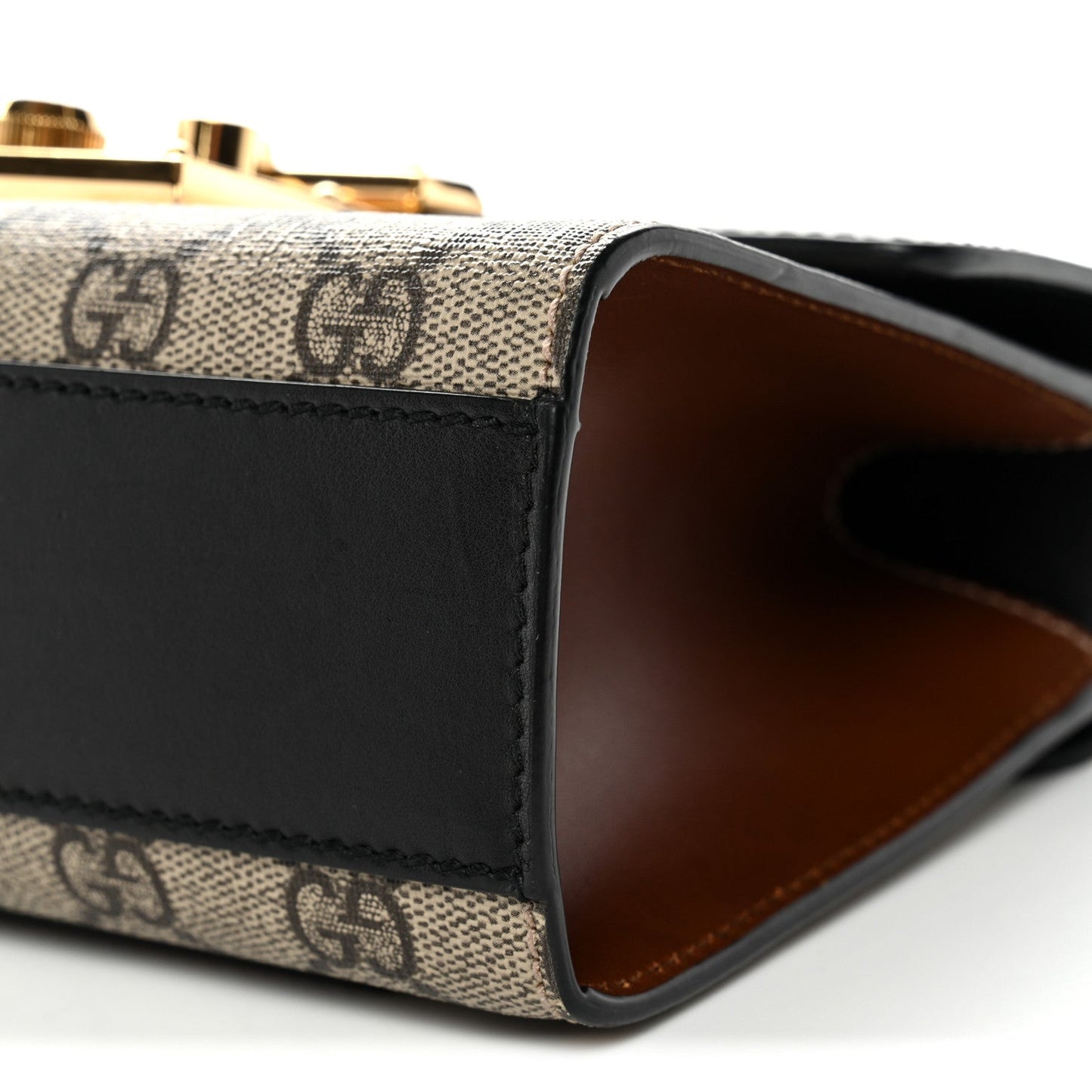 GG Supreme Monogram Calfskin Small Padlock Shoulder Bag Beige Black Cuir