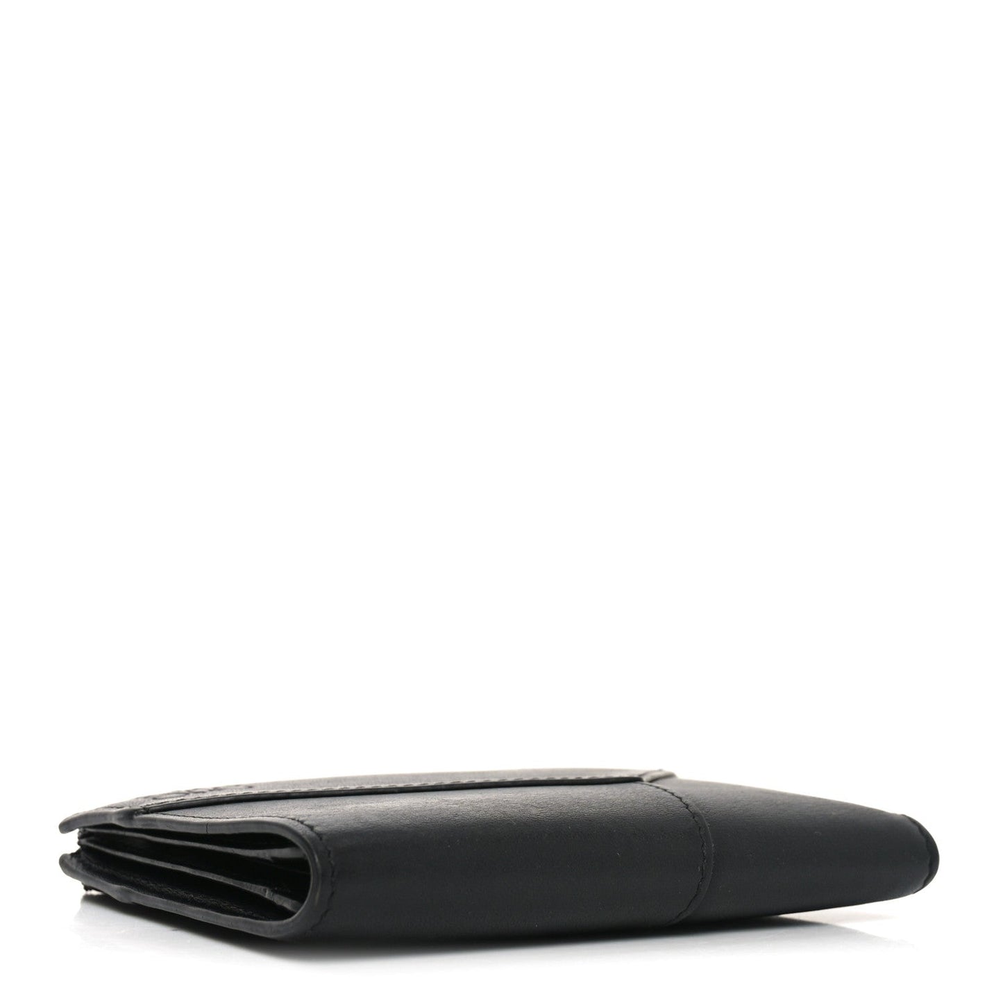Calfskin Puzzle Zip Slim Compact Bi-Fold Wallet Black