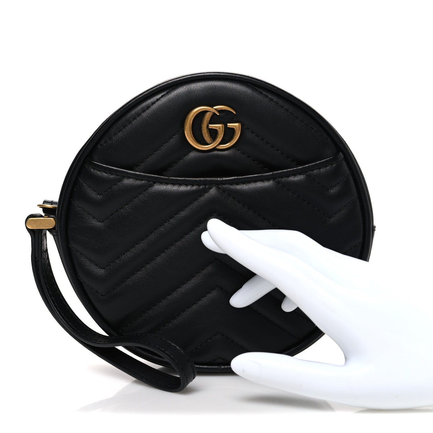 Calfskin Matelasse GG Marmont Round Wrist Wallet Black
