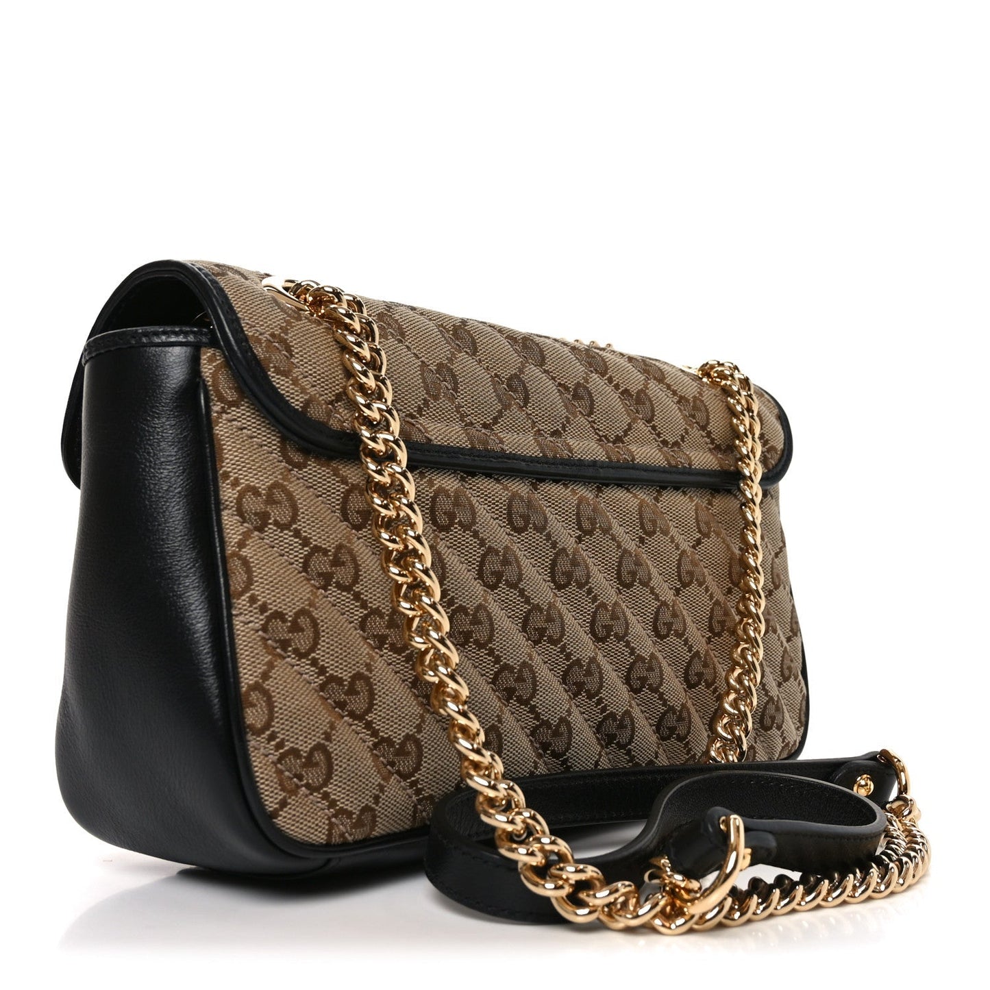 Monogram Matelasse Diagonal Small GG Marmont Shoulder Bag Beige Black