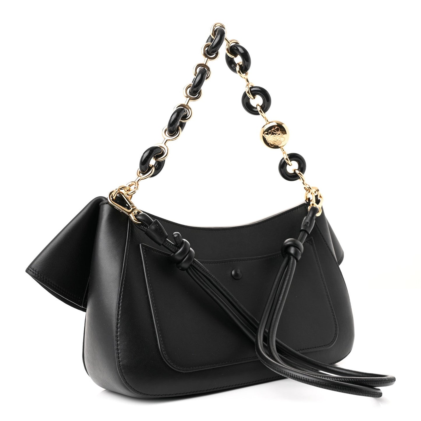 Smooth Calfskin Donut Chain Medium Ola Shoulder Bag Black