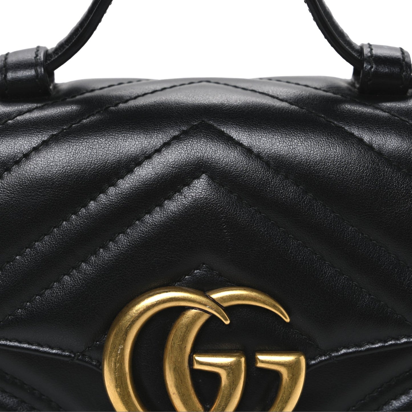 Calfskin Matelasse Mini GG Marmont Top Handle Shoulder Bag Black