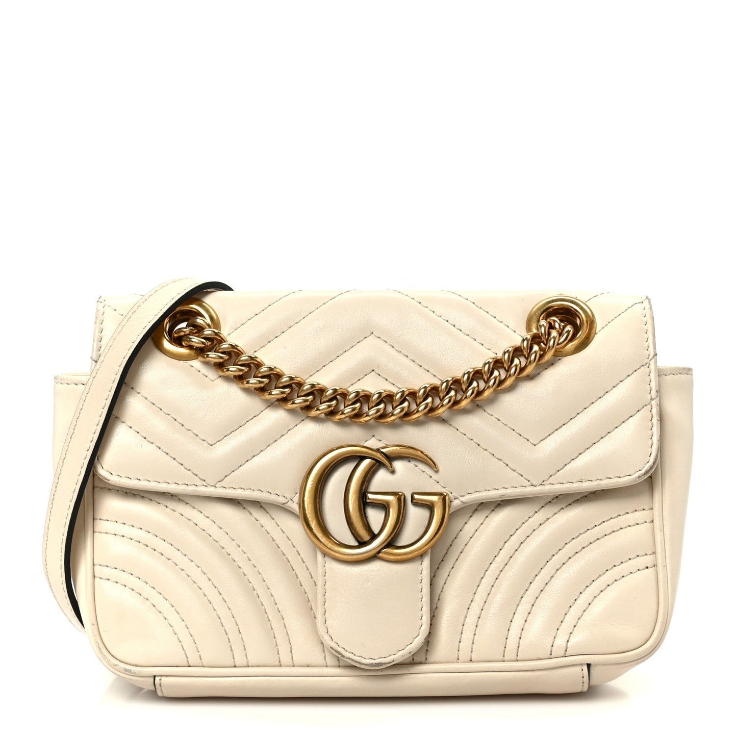 Calfskin Matelasse Mini GG Marmont Shoulder Bag White