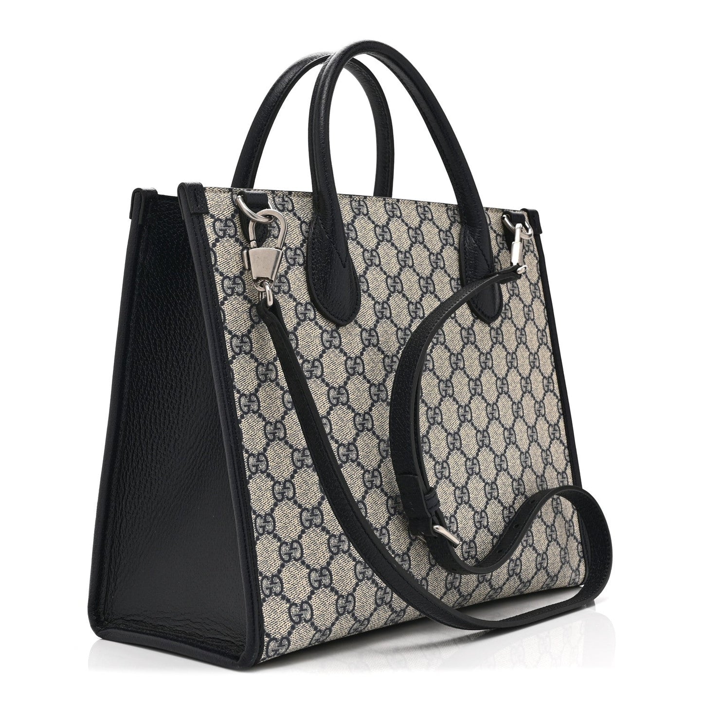GG Supreme Monogram Textured Dollar Calfskin Small Retro Interlocking G Tote Bag Beige Blue