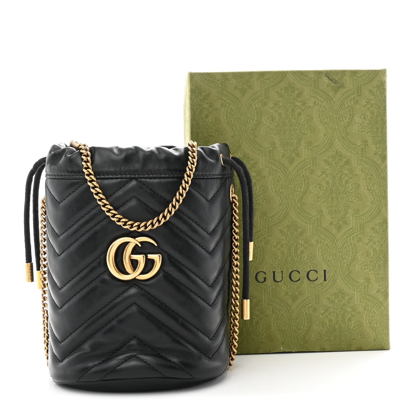 Calfskin Matelasse Mini GG Marmont 2.0 Bucket Bag Black