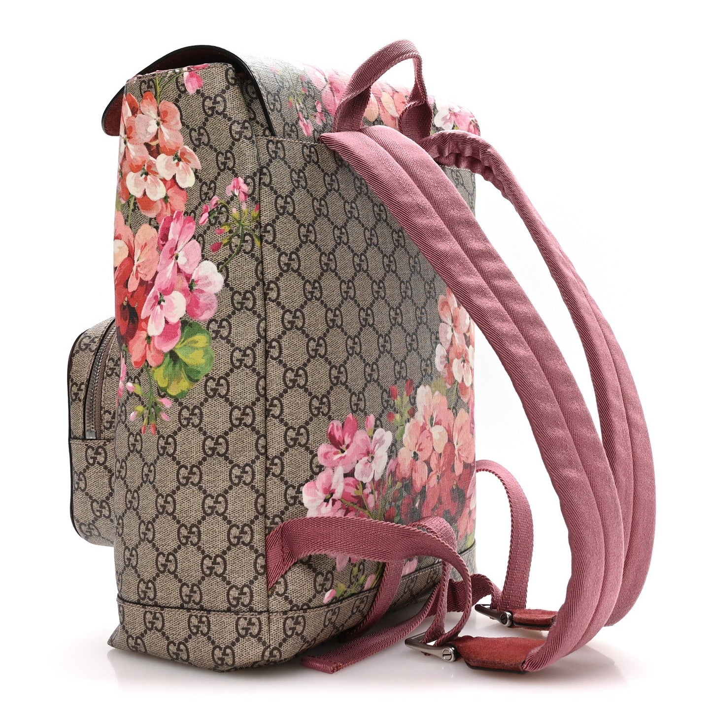 GG Supreme Monogram Blooms Medium Single Buckle Backpack Beige Multicolor Dry Rose