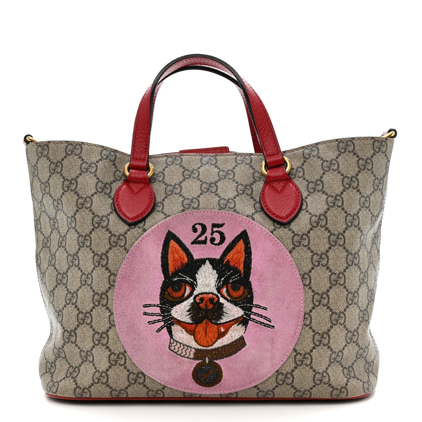 Soft GG Supreme Monogram Web Bosco Patch Small Crossbody Tote Beige Malva Hibiscus Red