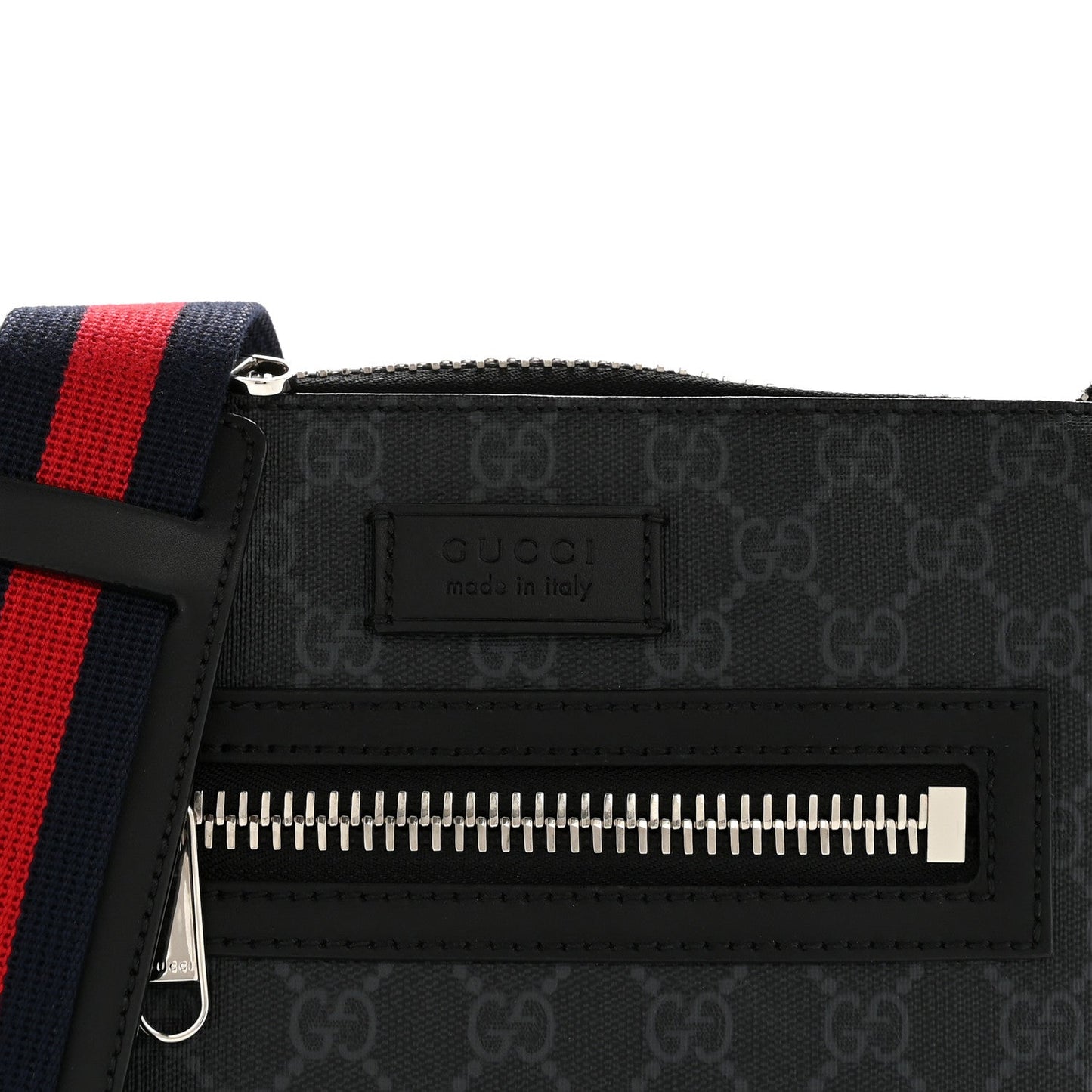 GG Supreme Monogram Web Small Flat Messenger Bag Black Grey