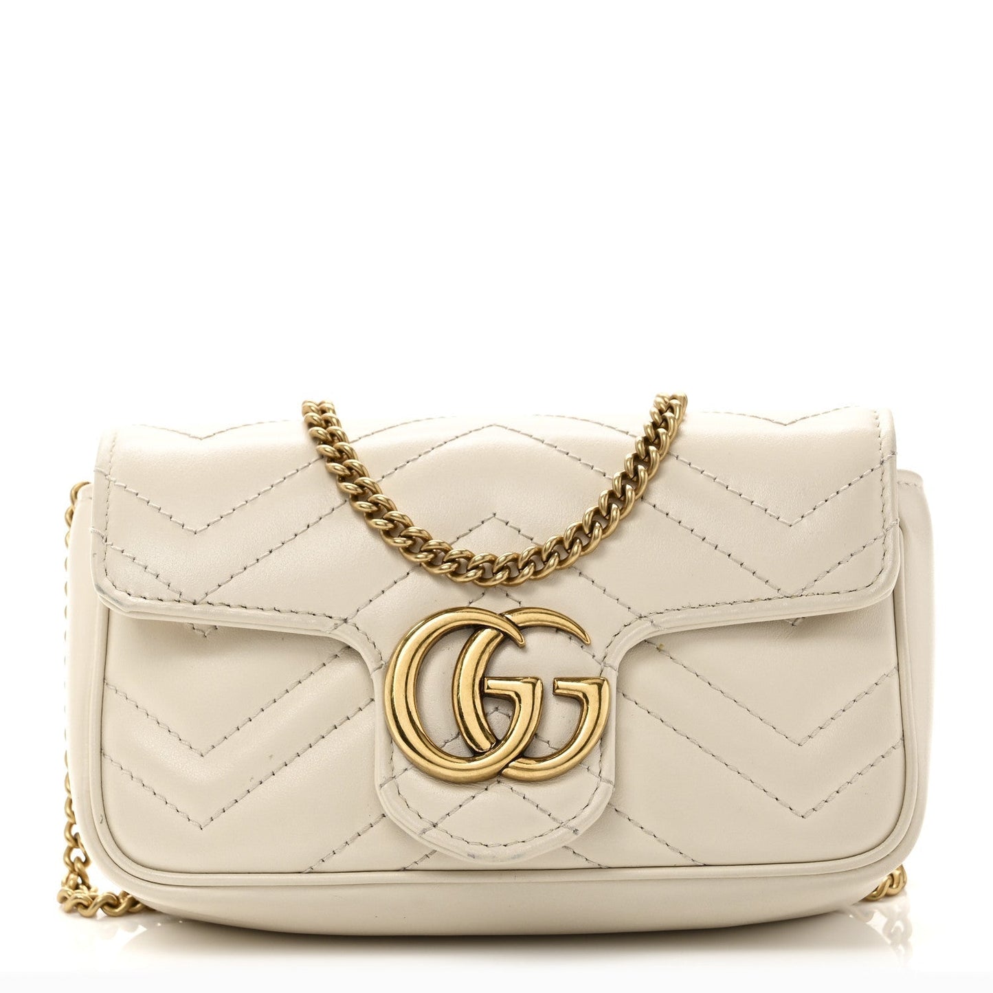 Calfskin Matelasse Super Mini GG Marmont Shoulder Bag White
