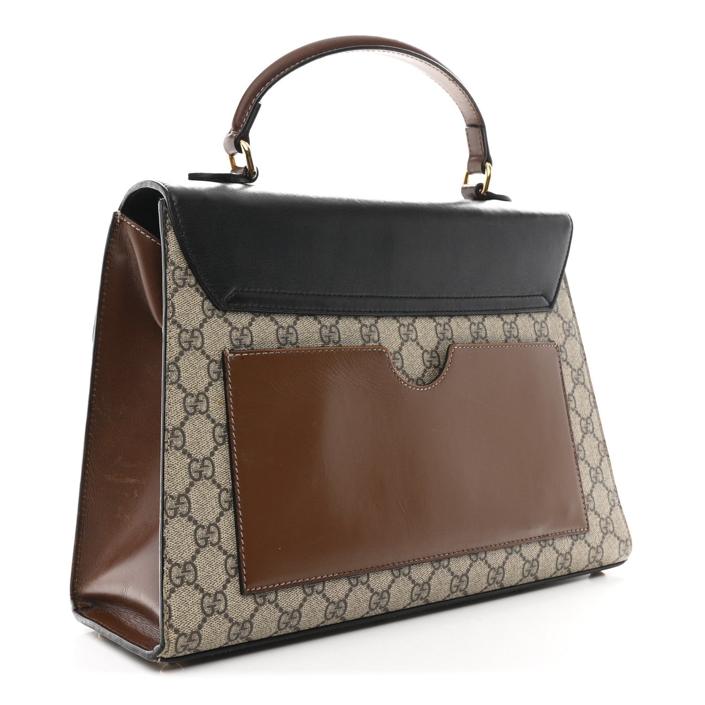 GG Supreme Monogram Calfskin Medium Padlock Top Handle Bag Beige Black Cuir