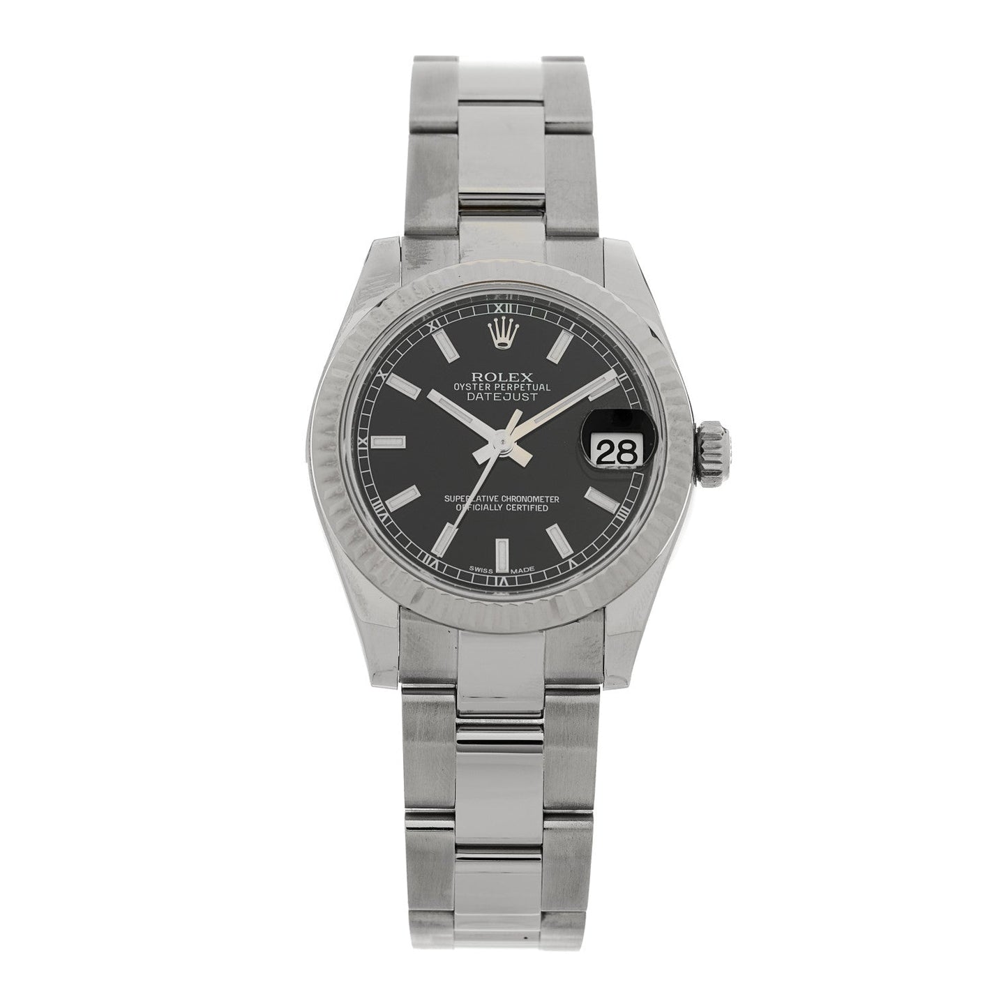 Stainless Steel 18K White Gold 31mm Oyster Perpetual Datejust Watch Black 178274