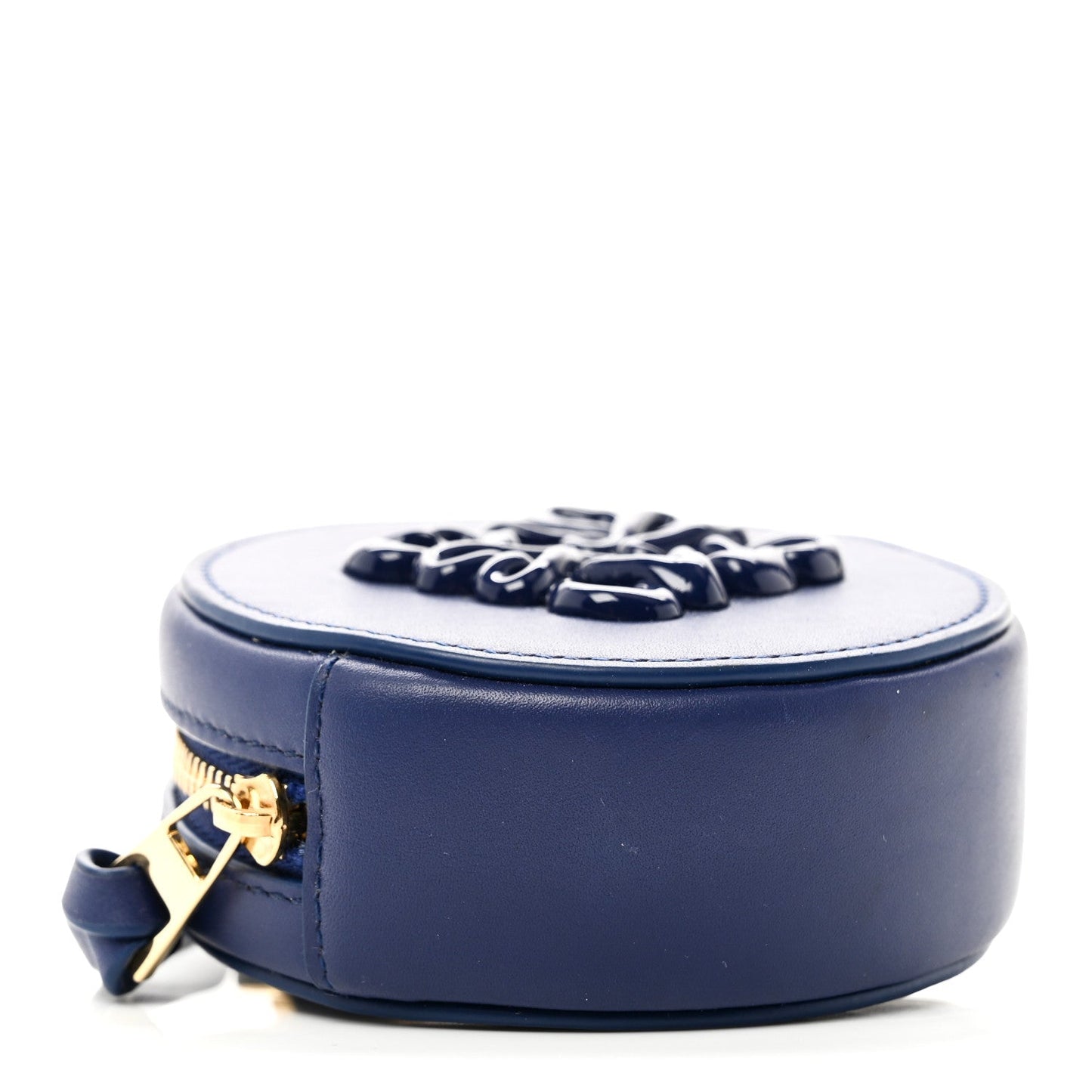 Calfskin Inflated Anagram Cookie Zip Coin Case Blue