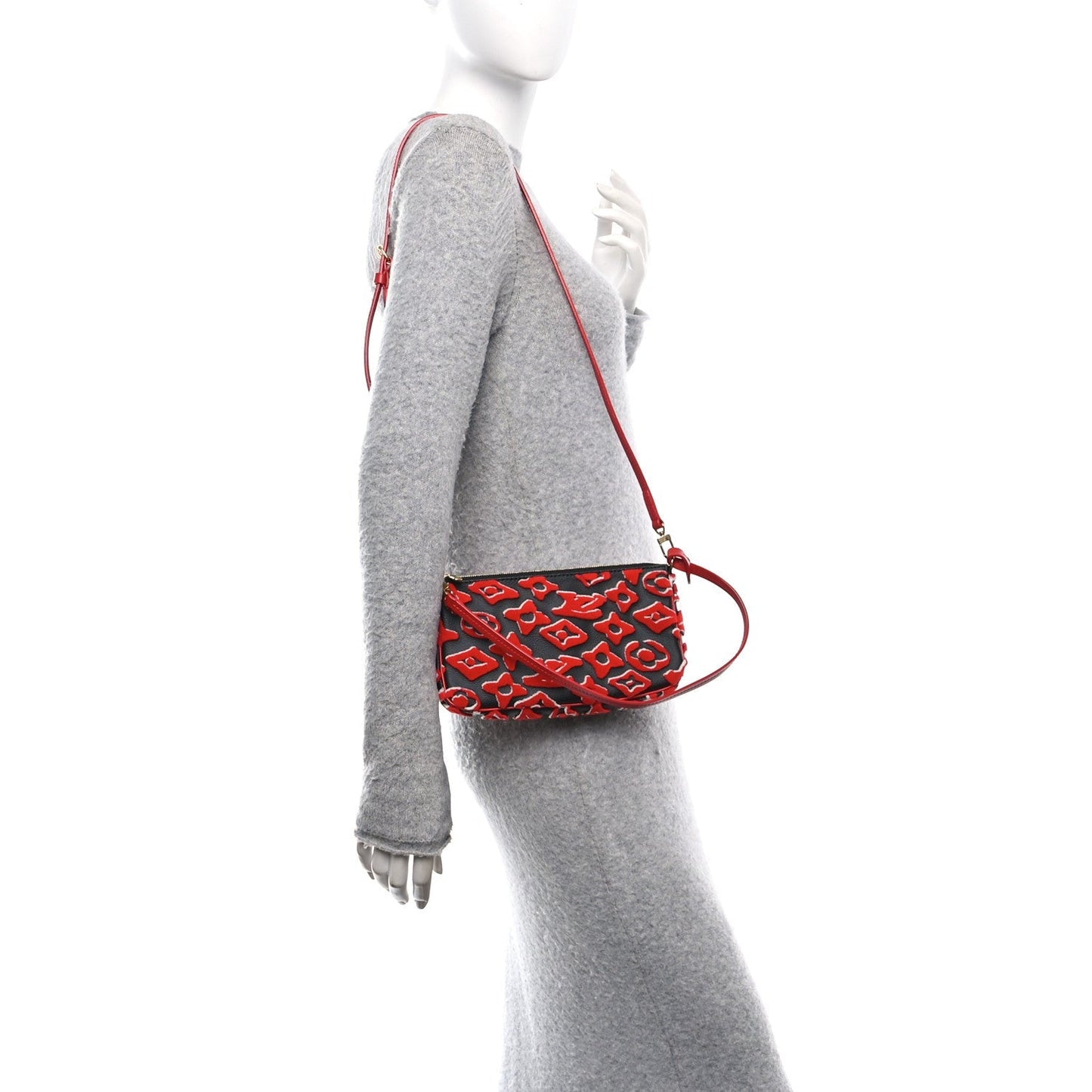 X UF Tufted Monogram Pochette Accessories Black Red