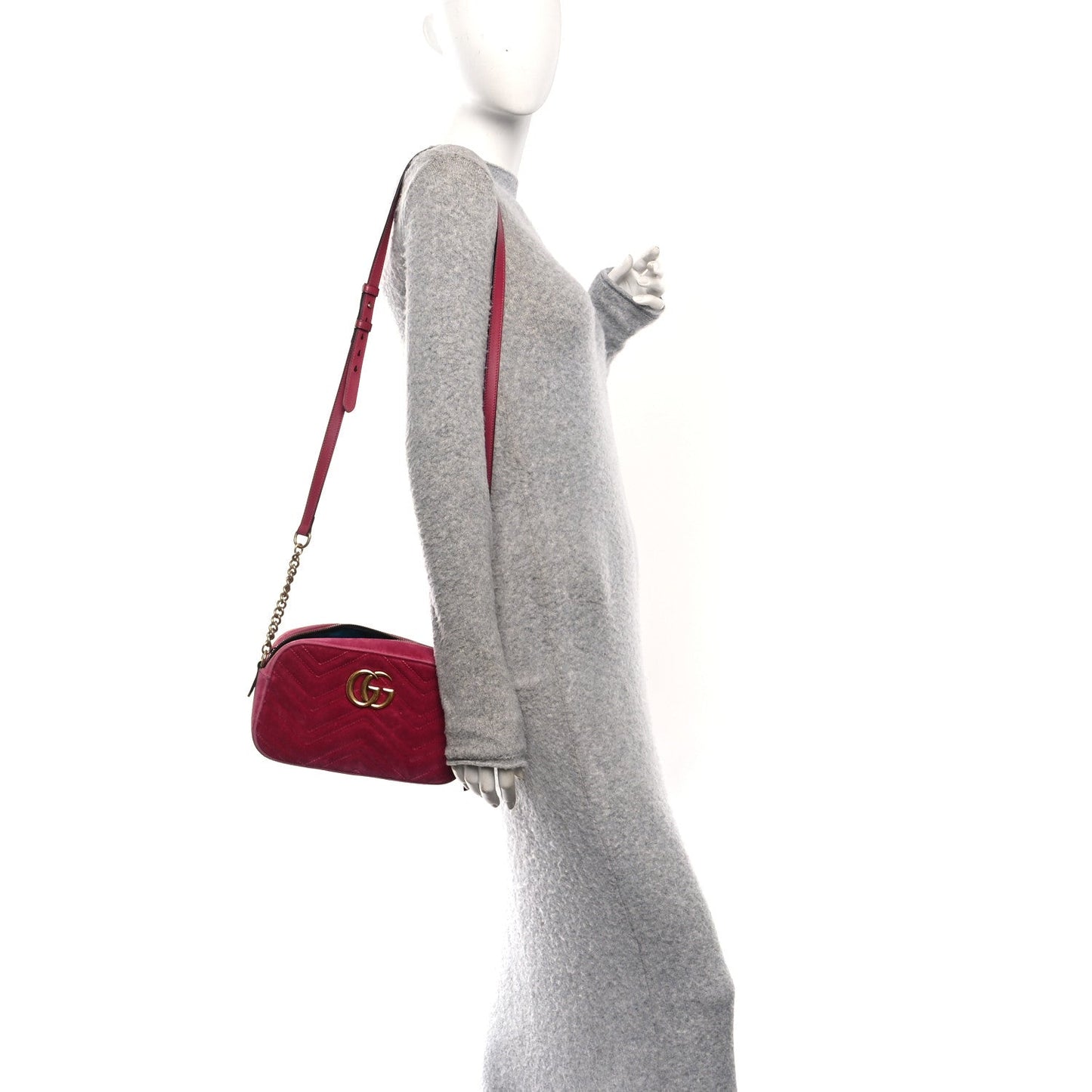 Velvet Matelasse Small GG Marmont Chain Shoulder Bag Light Raspberry Rose