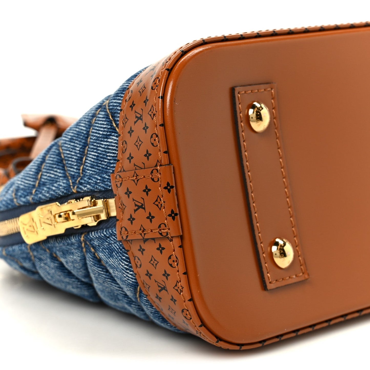 Denim Calfskin Reverse Monogram Malletage Alma BB Blue