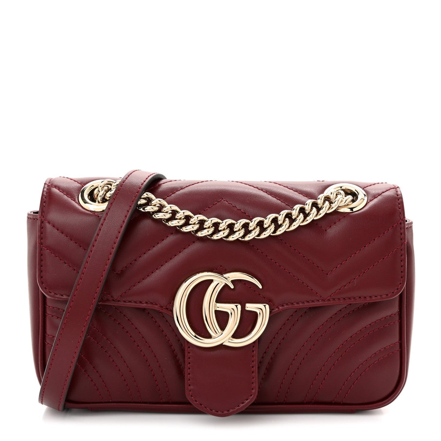 Calfskin Matelasse Mini GG Marmont Shoulder Bag Rosso Ancora