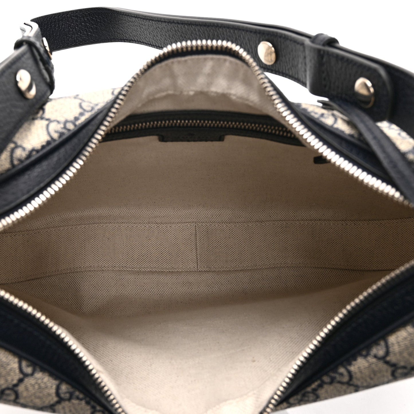 GG Supreme Monogram Textured Calfskin Web Small Attache Shoulder Bag Beige Blue